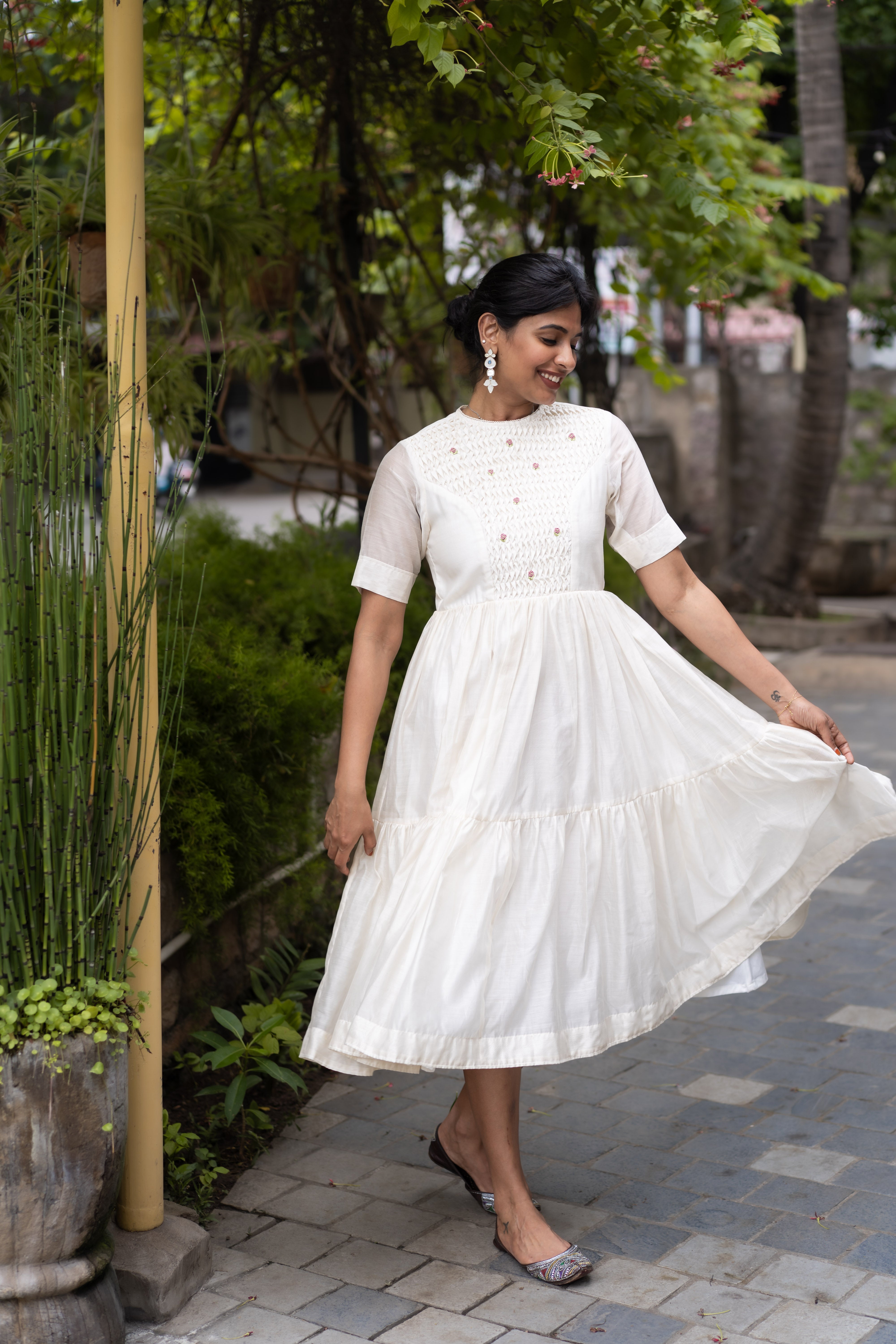 Honeycomb Tiered Dress- Pure Vanilla