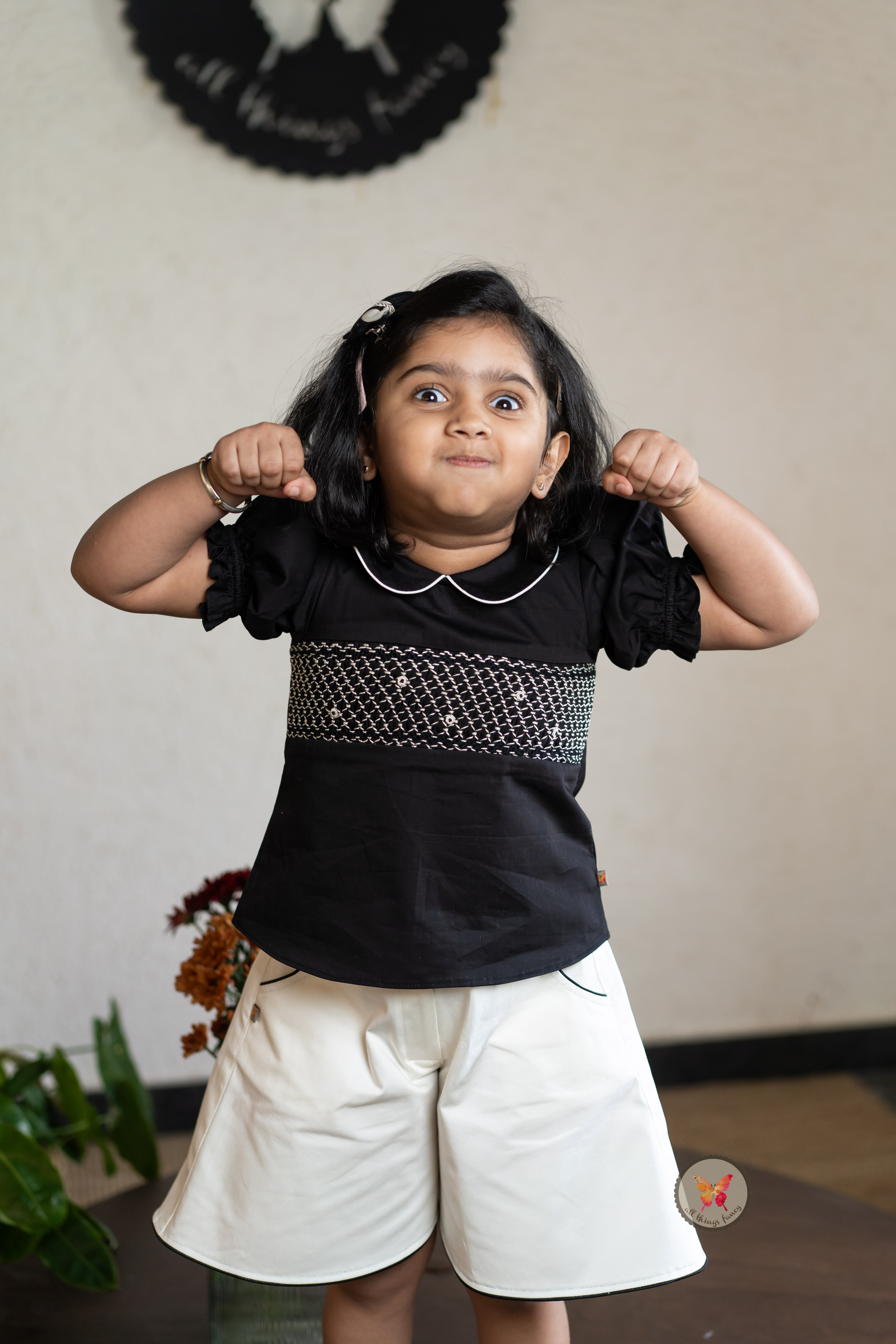 Monochrome Smocked Skorts Set