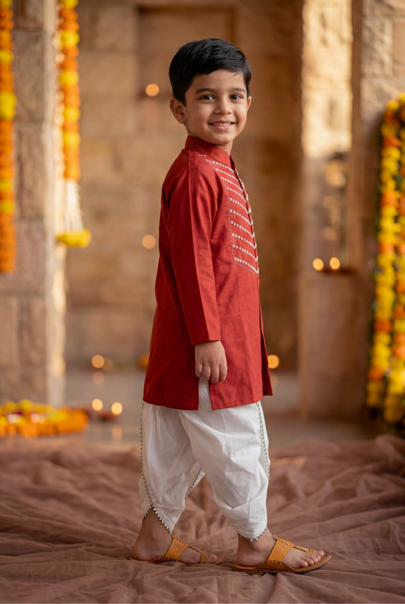Moti wala kurta set- Laal