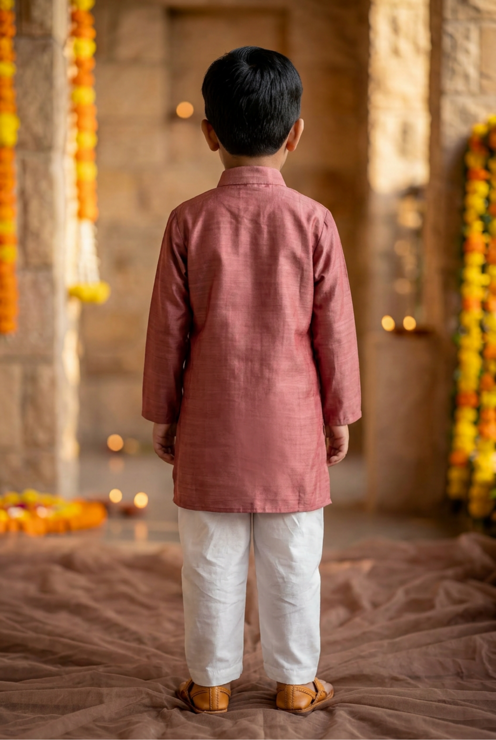 Honey comb kurta sei-Old rose