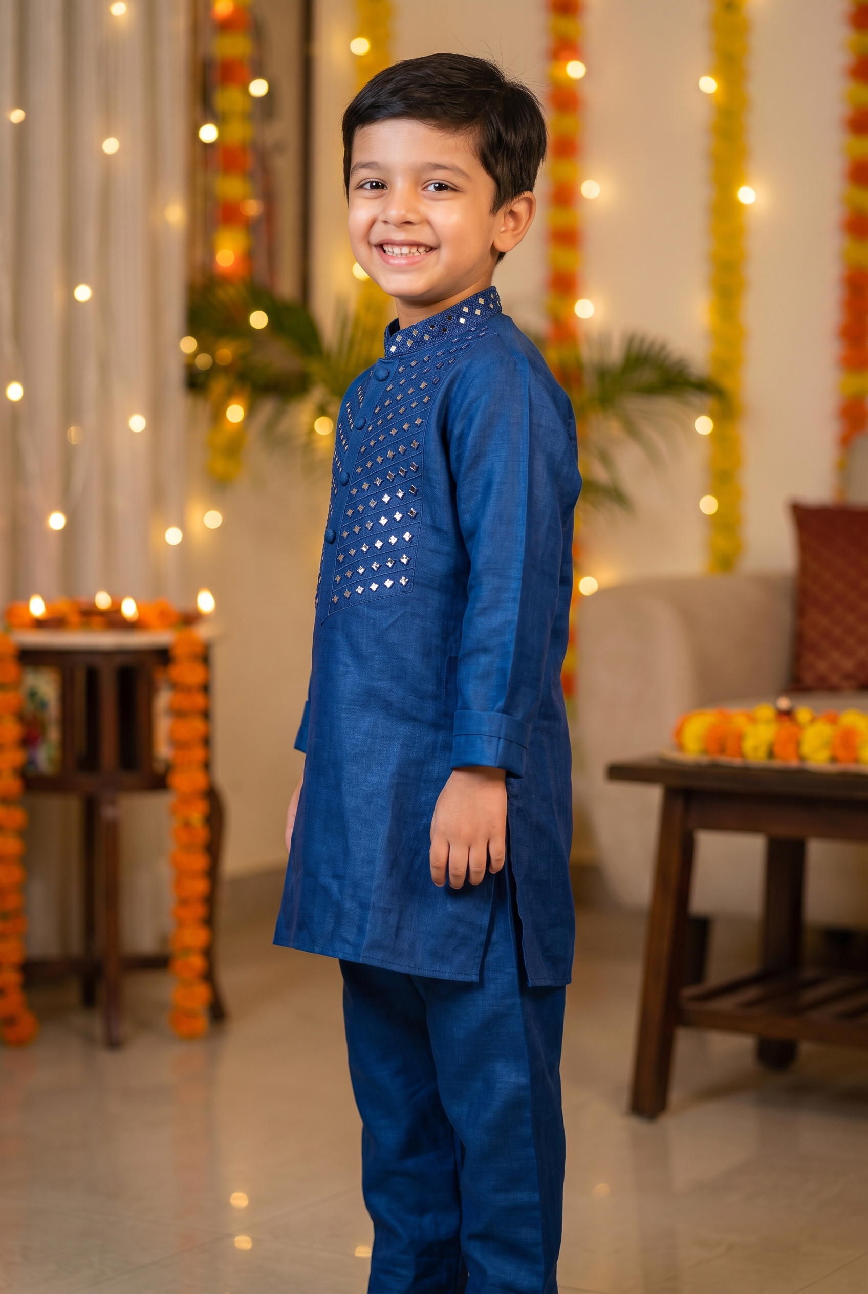 Sheeshe wala kurta set- Neela