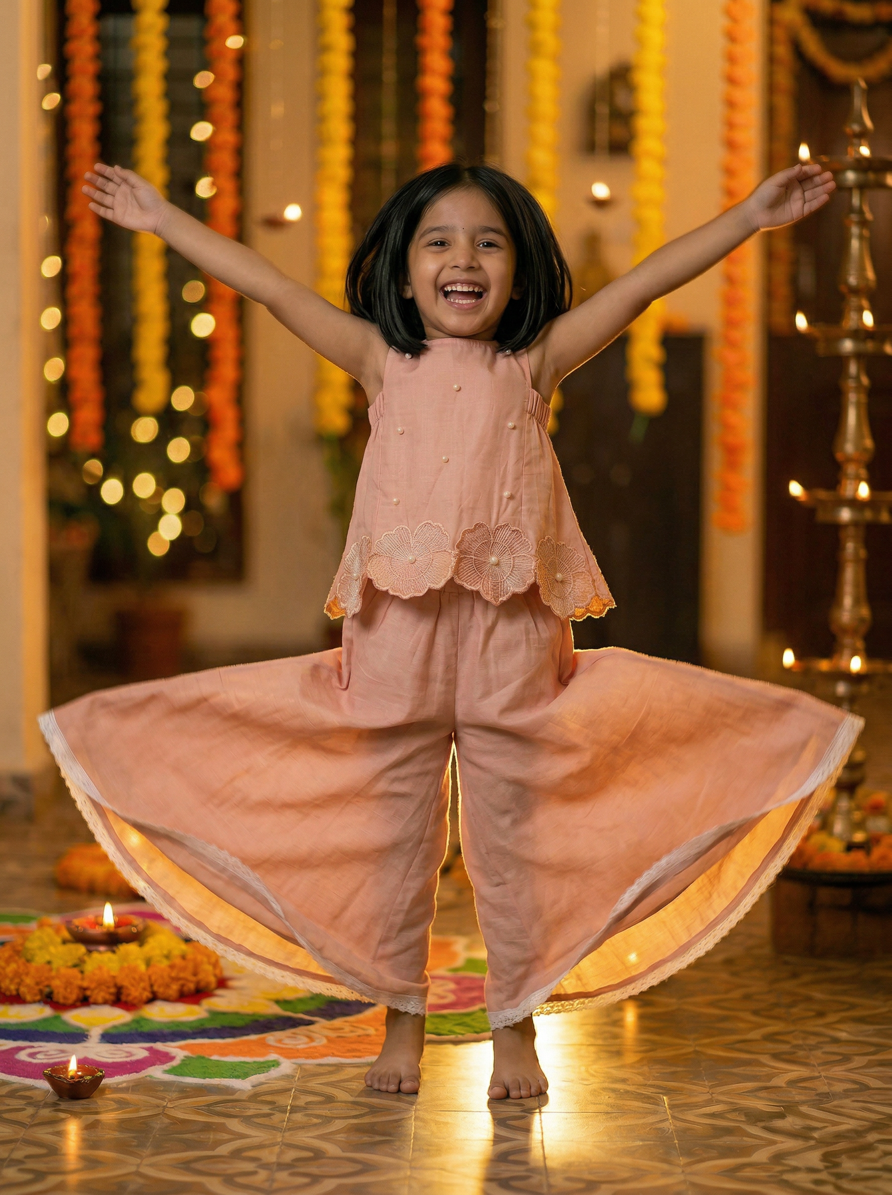 The Phool Sharara Set - Peach