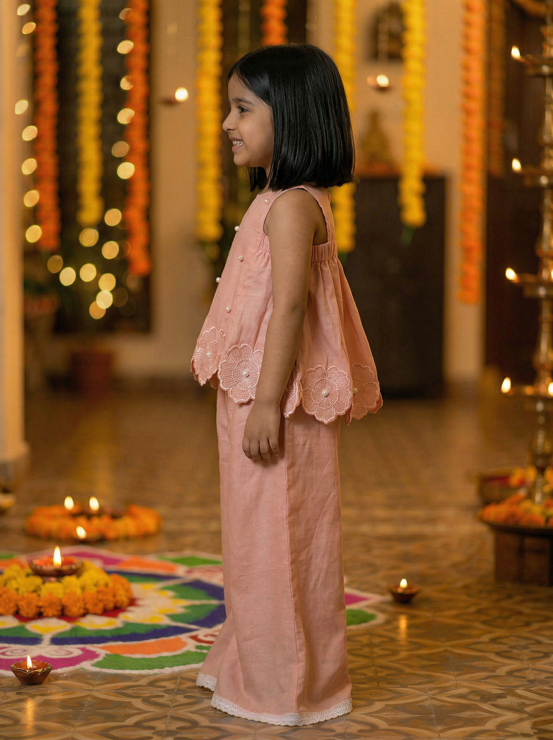 The Phool Sharara Set - Peach