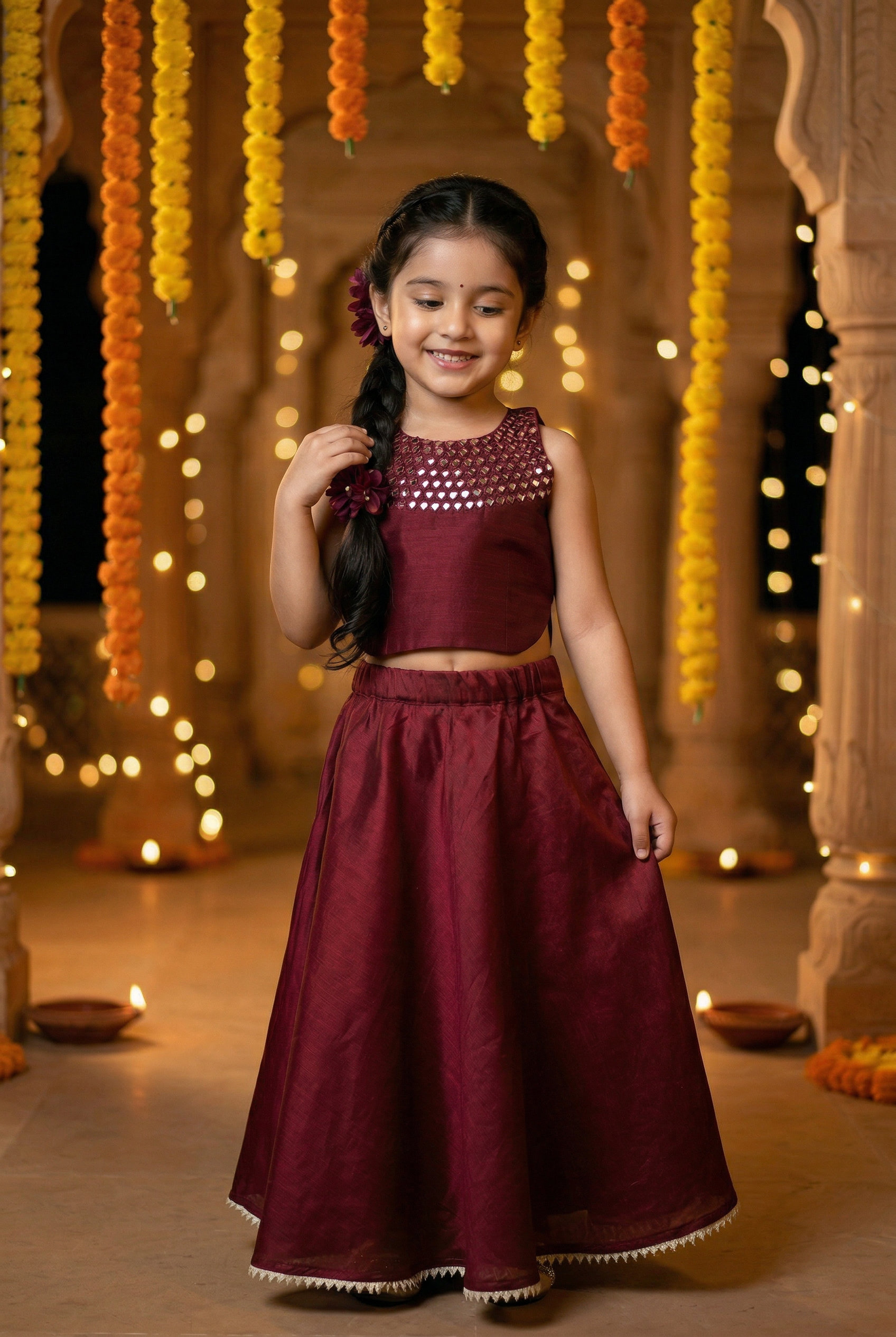 Sheeshewala Lehenga Set- Maroon