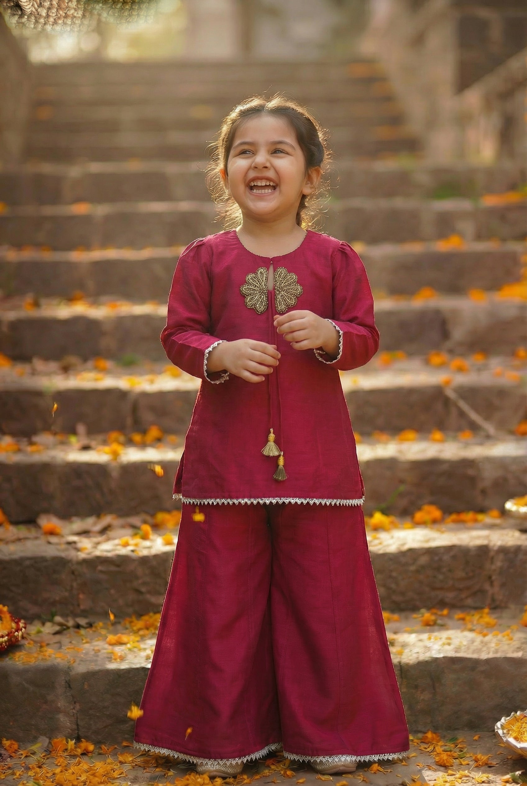 Sunehera Phool Sharara Set- Ruby Red