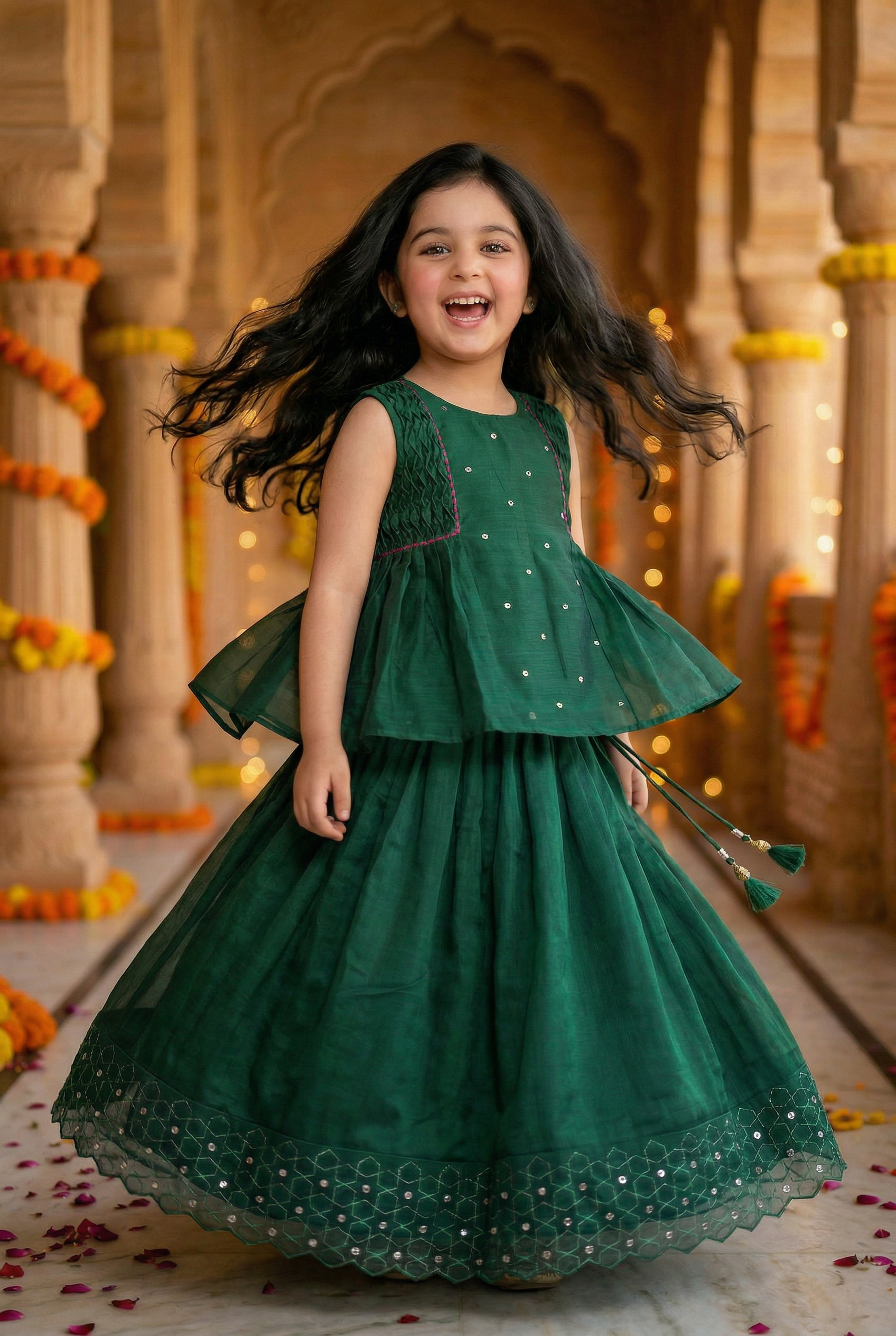 Geometric Embriodery Lehenga set-Panna
