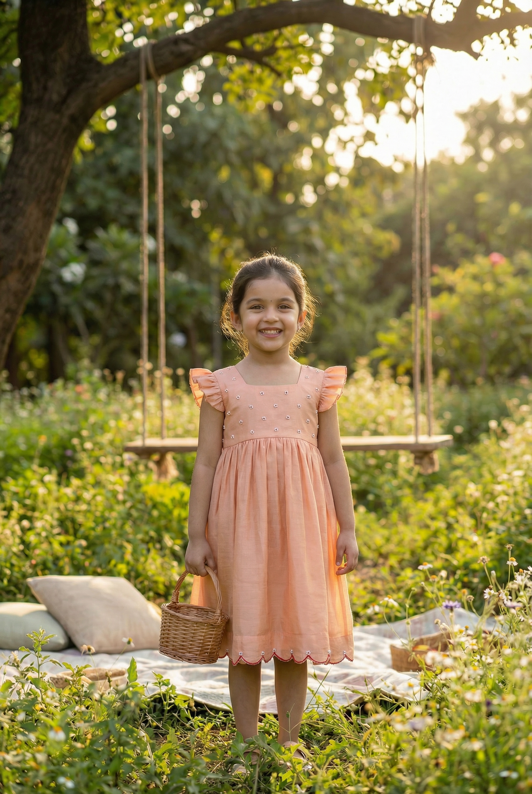 Bunny Tie Scallop Dress- Rose