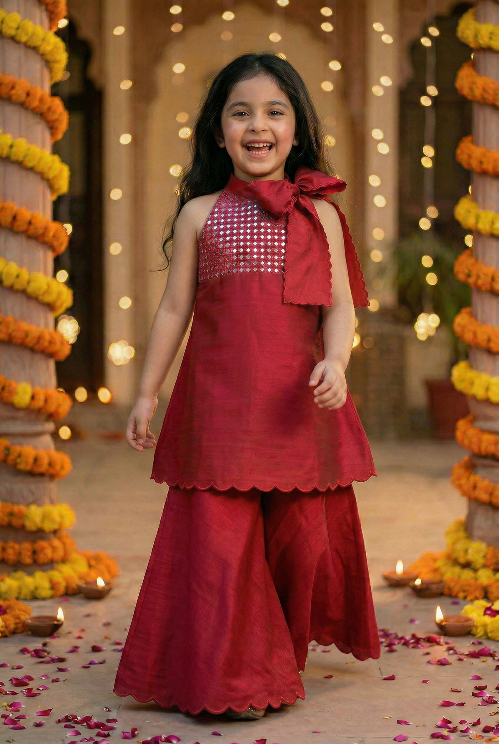 Sheeshe wala Sharara set- Laal