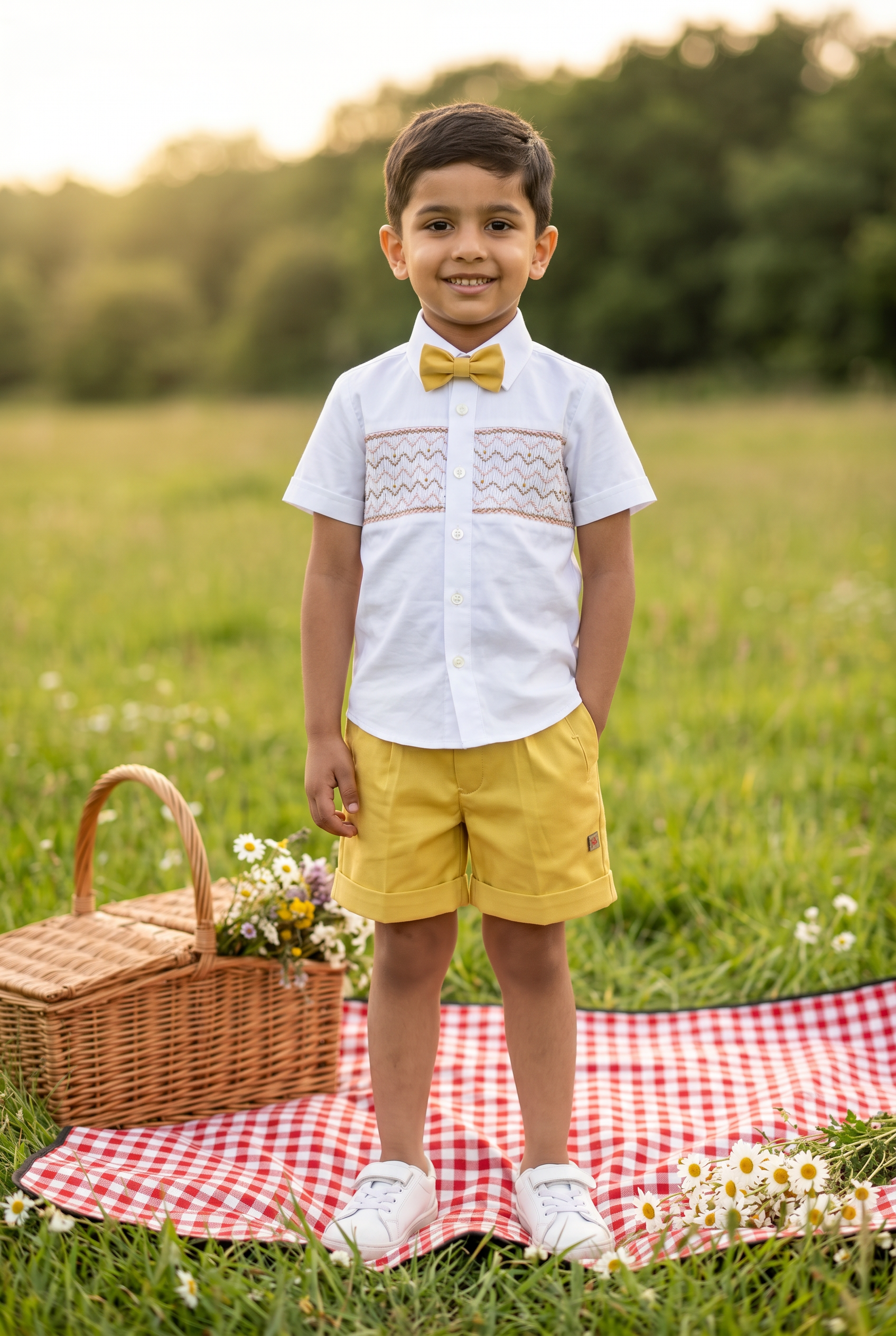 Handsmocked Shirt - Yellow Shorts