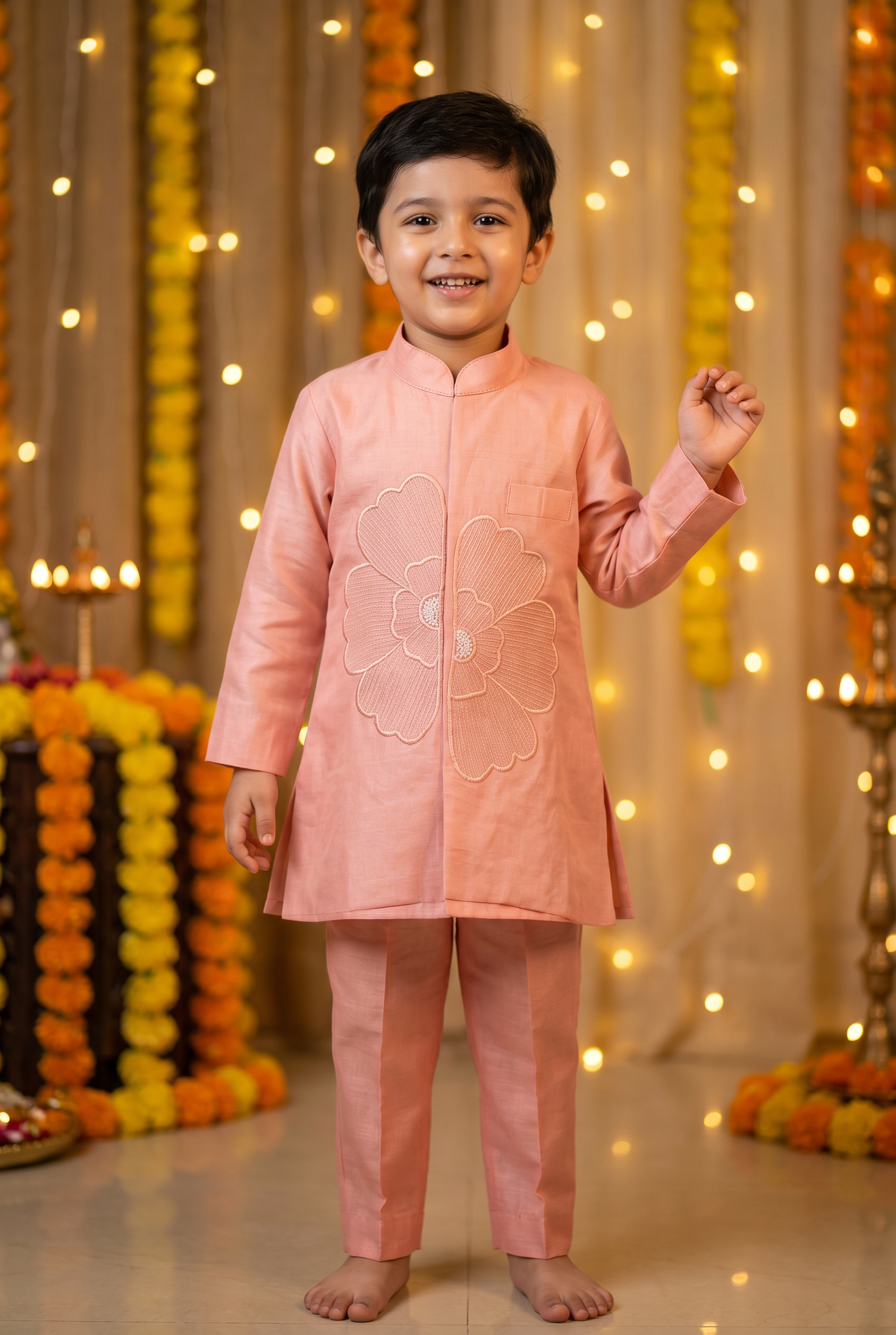 The Phool Kurta Set - Peach