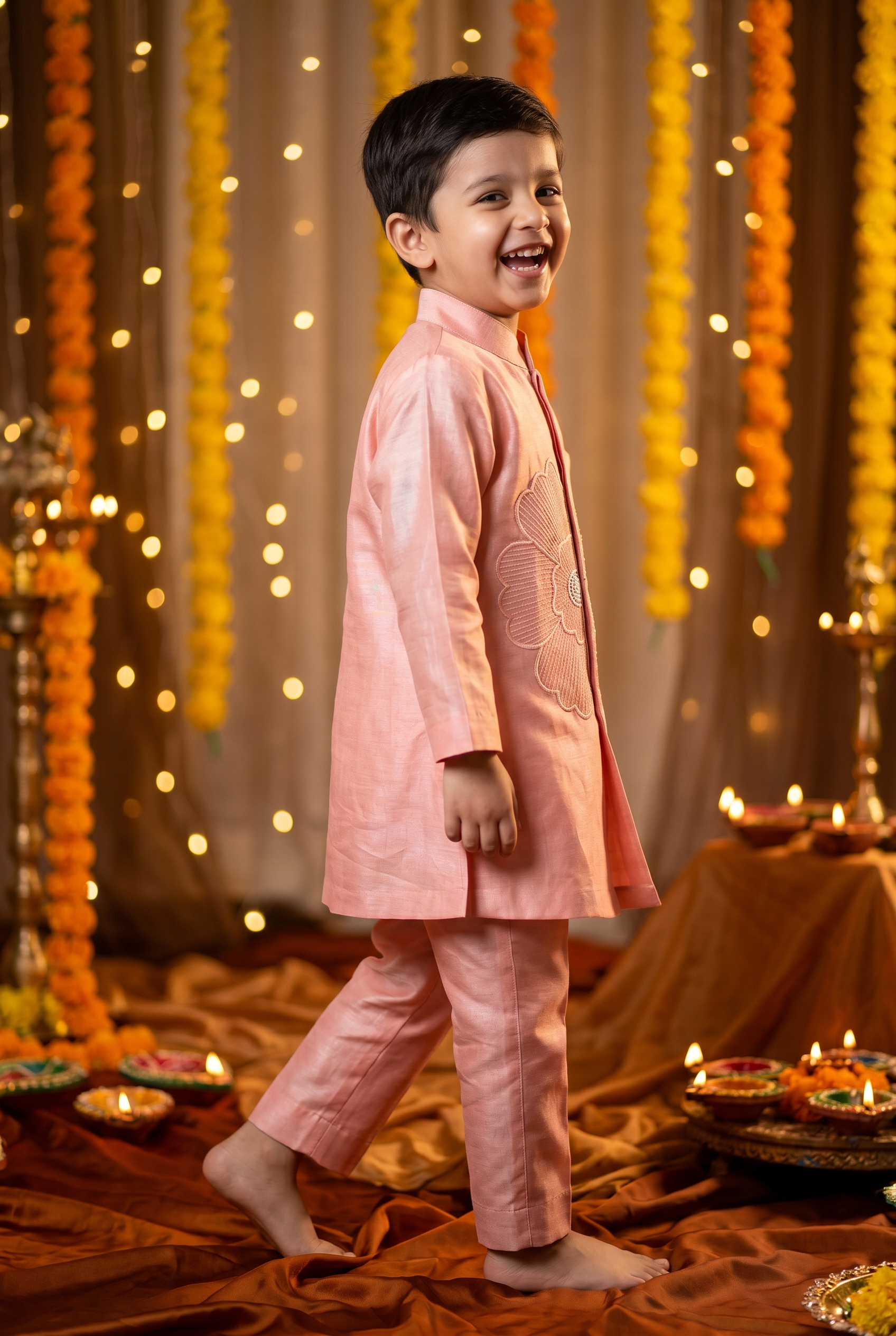 The Phool Kurta Set - Peach