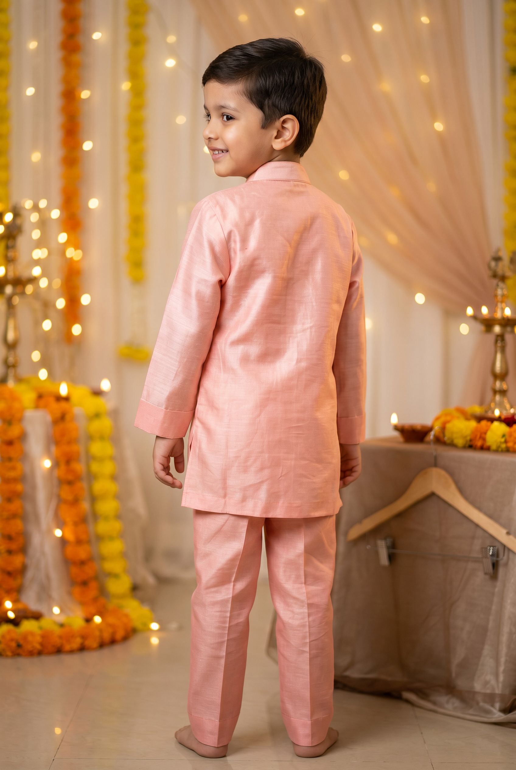 The Phool Kurta Set - Peach