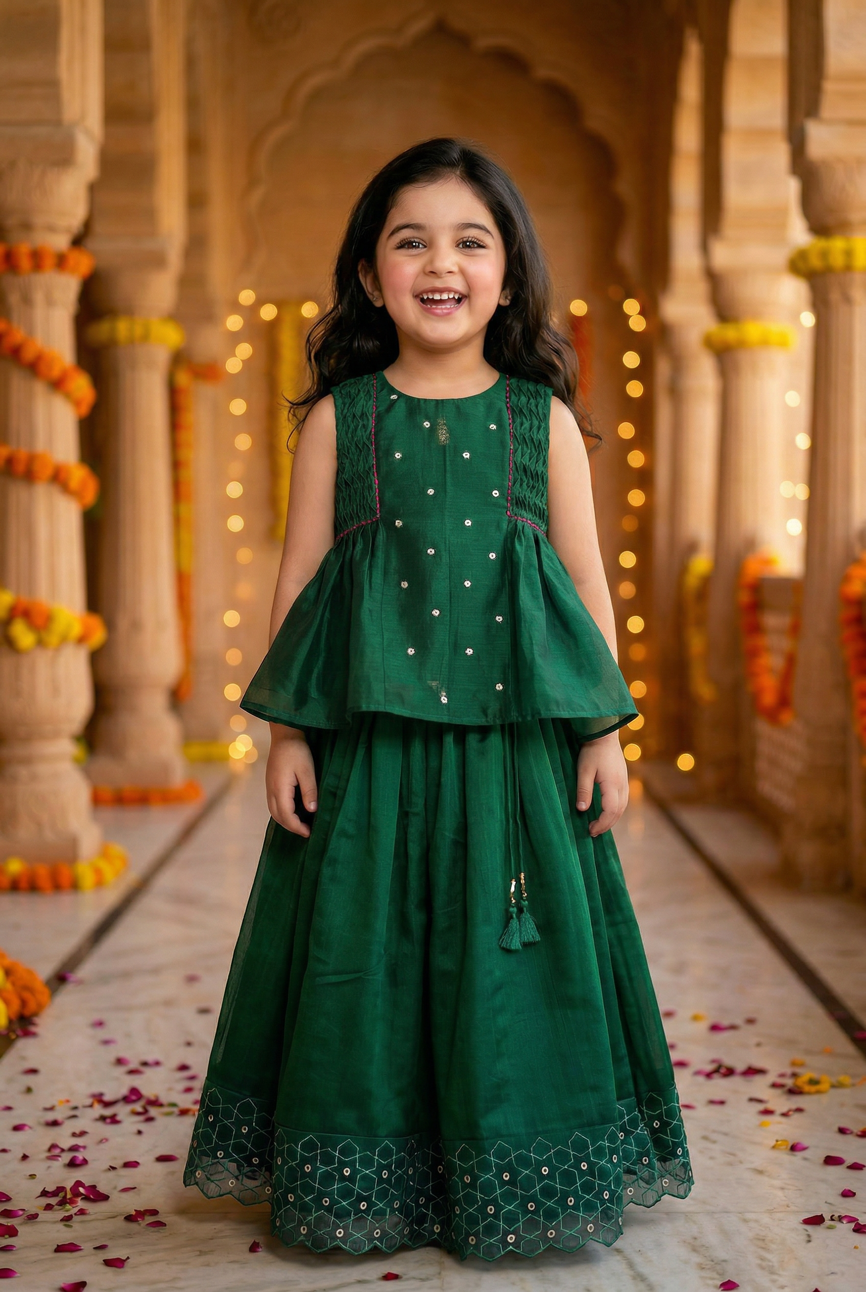 Geometric Embriodery Lehenga set-Panna