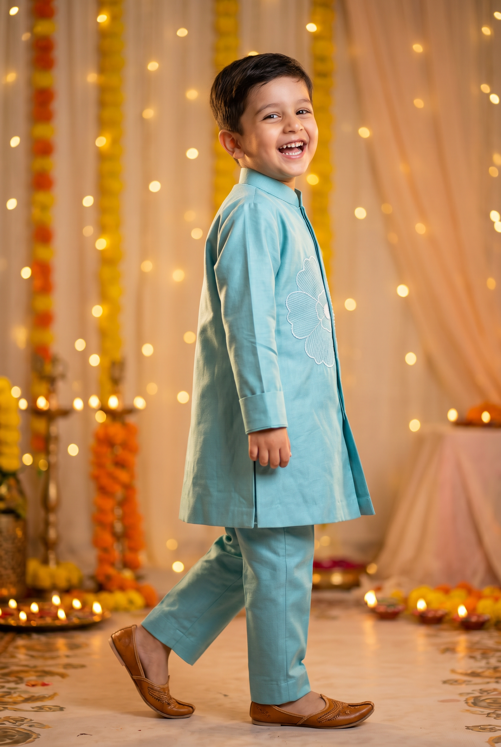 The Phool Kurta Set - Soft Teal