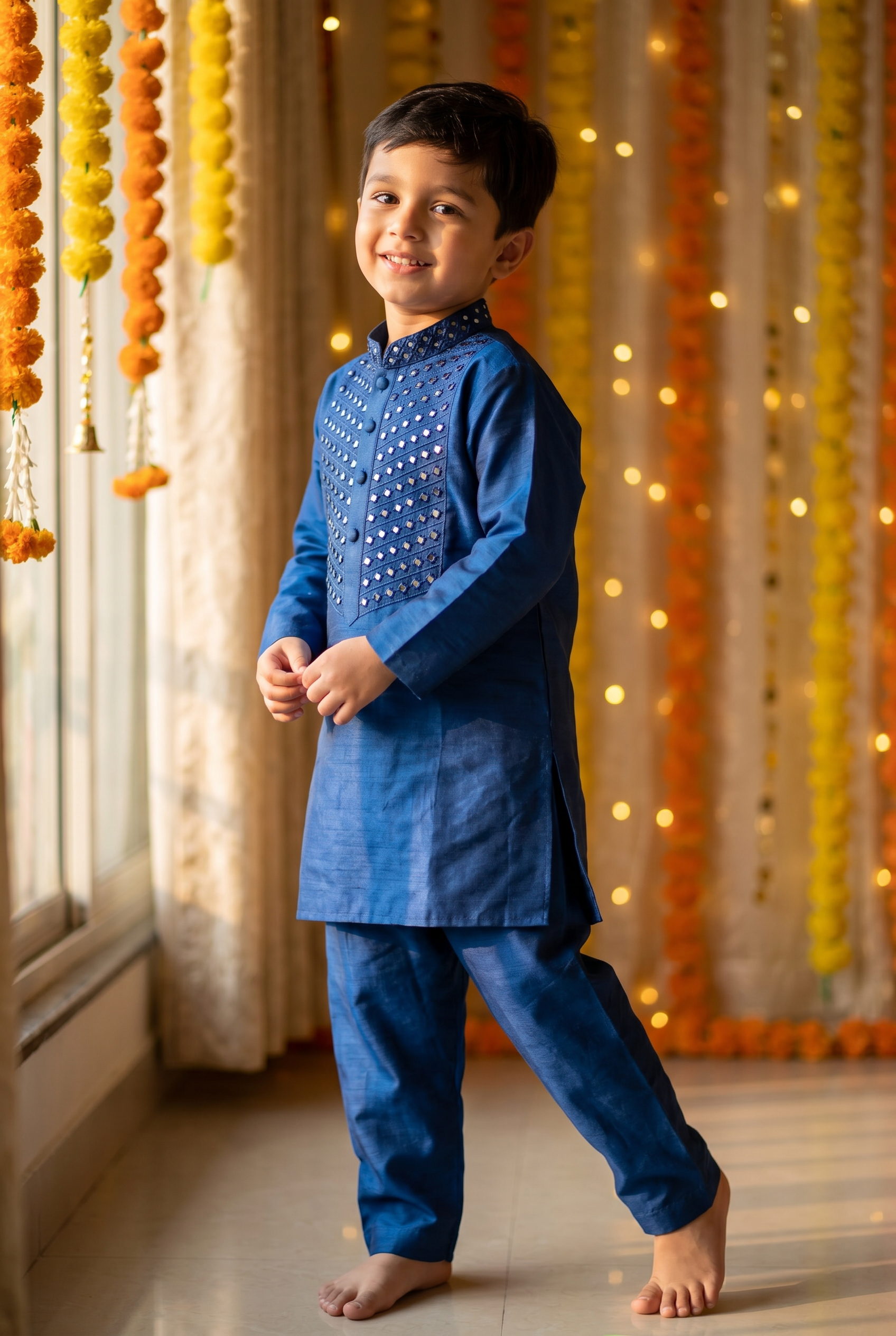 Sheeshe wala kurta set- Neela