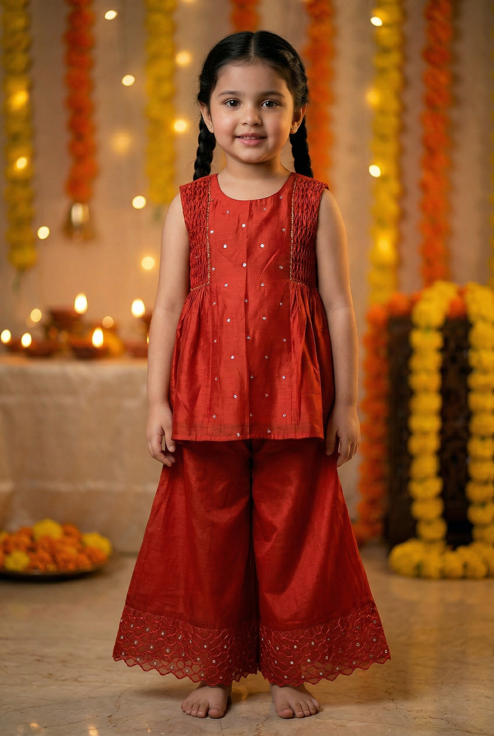 Geometric Sharara- Brick Red