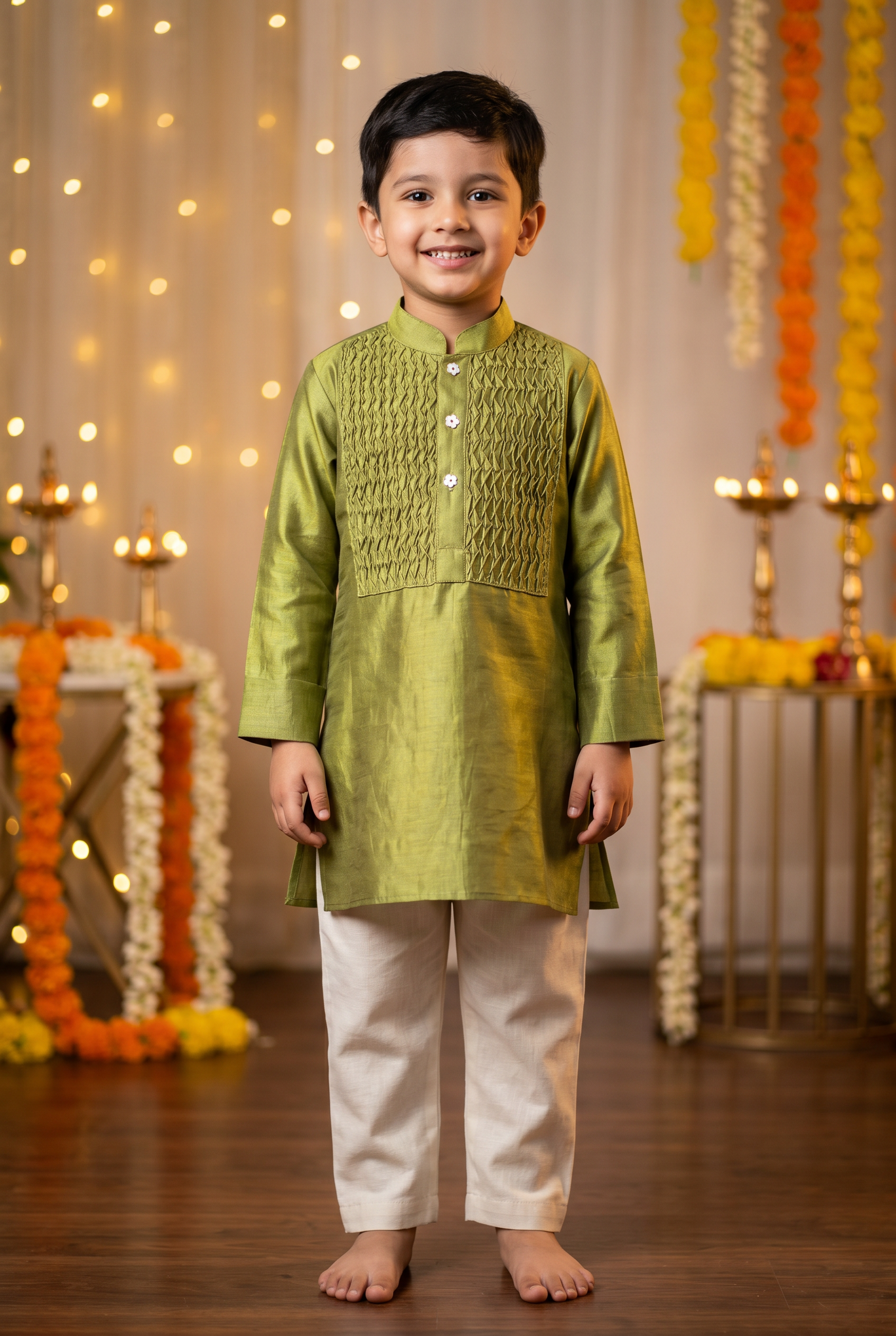 Honey comb kurta set-Kiwi