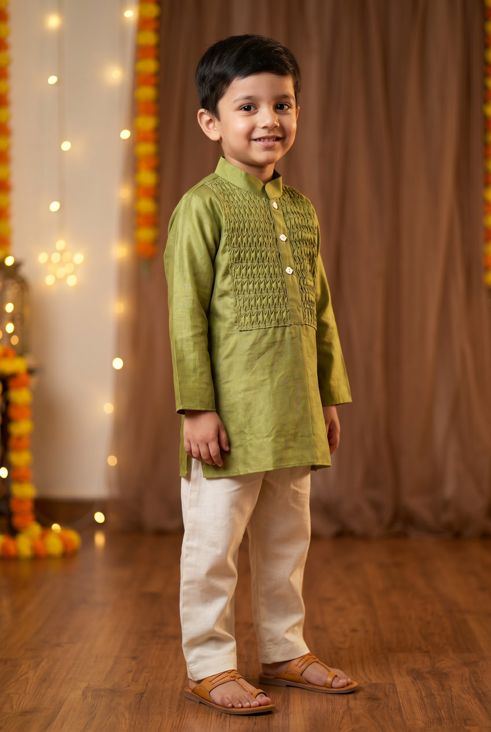 Honey comb kurta set-Kiwi