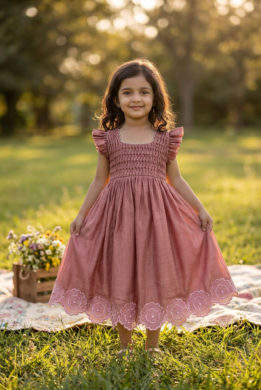 Floral Honeycomb dress old rose