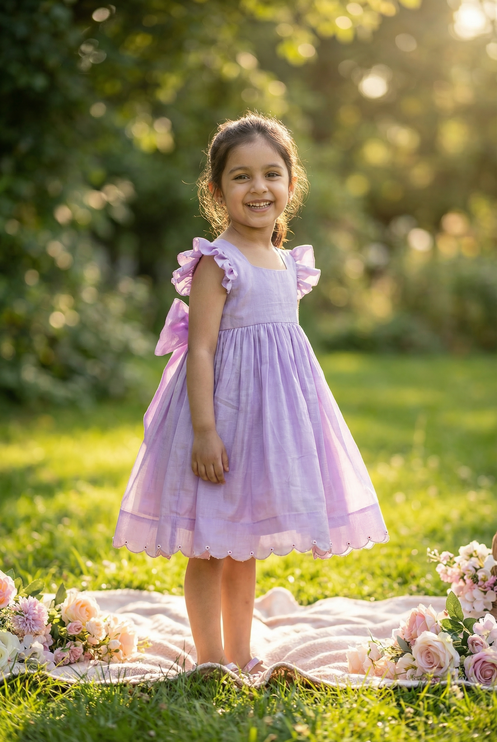 Bunny Tie Scallop Dress- Lavender