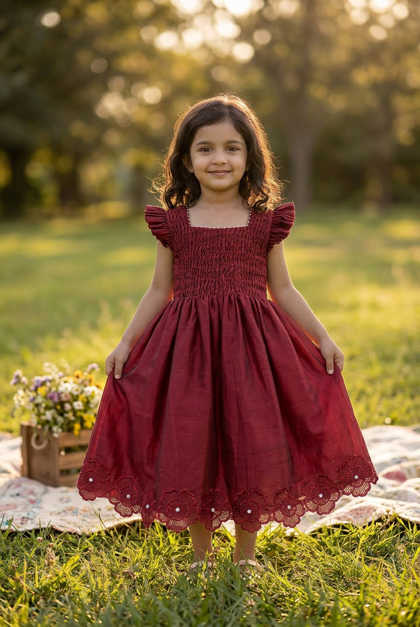 Floral Honeycomb dress maroon