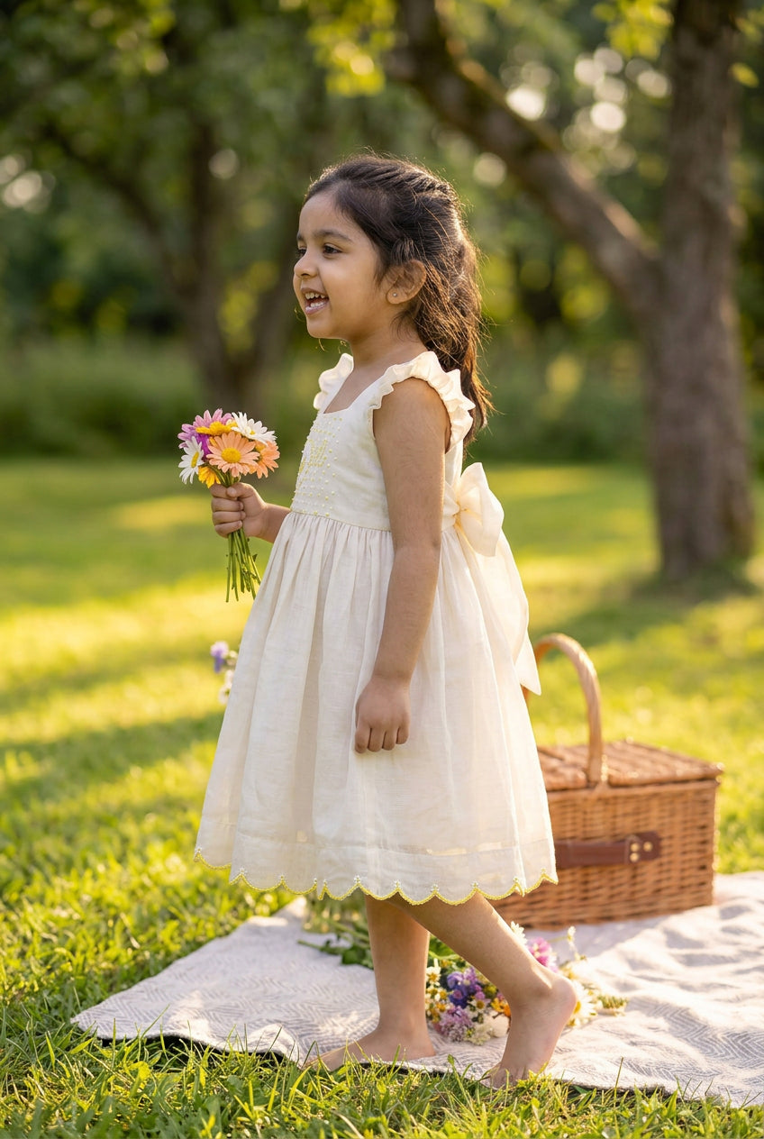 Bunny Tie Scallop Dress- Daisy