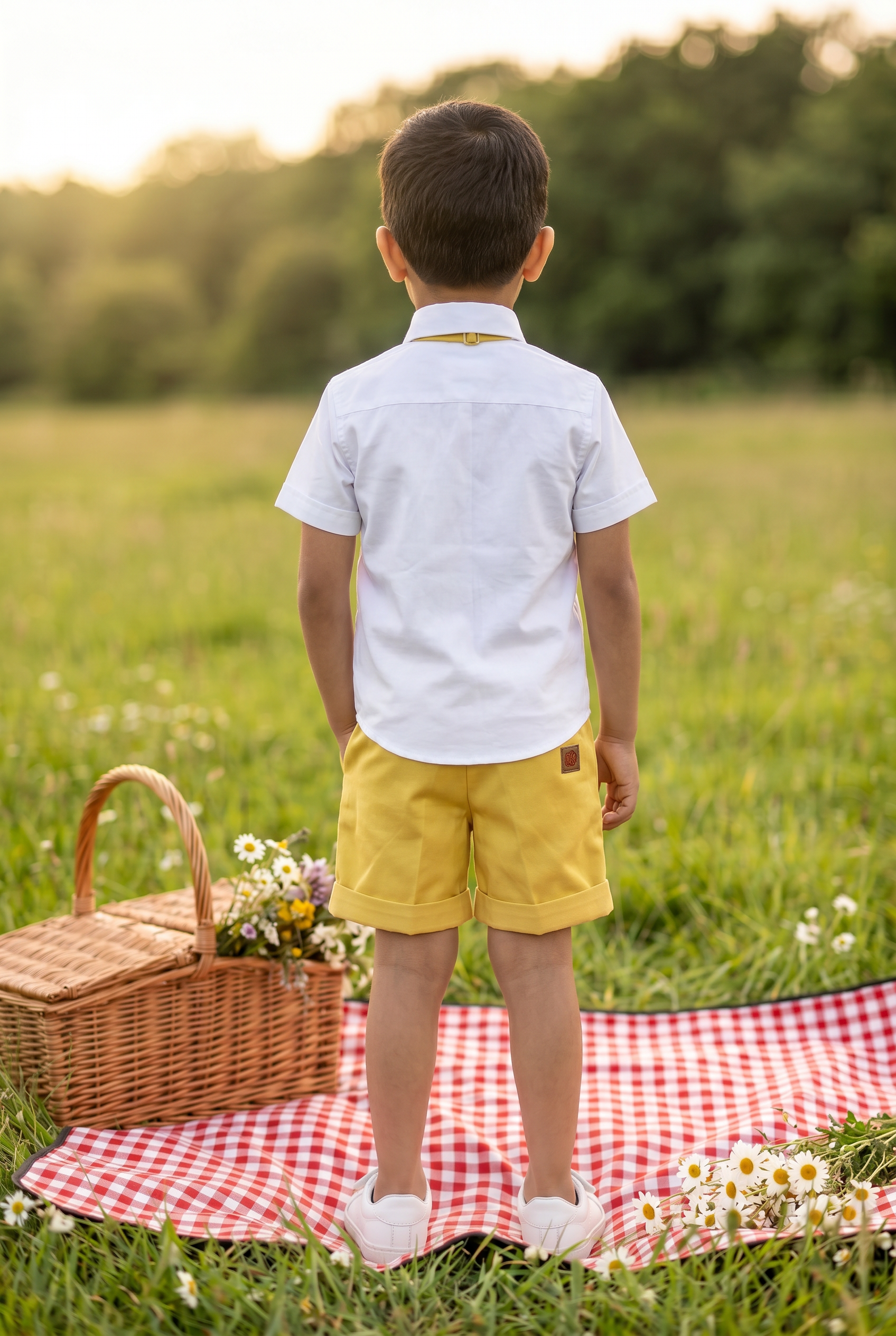 Handsmocked Shirt - Yellow Shorts