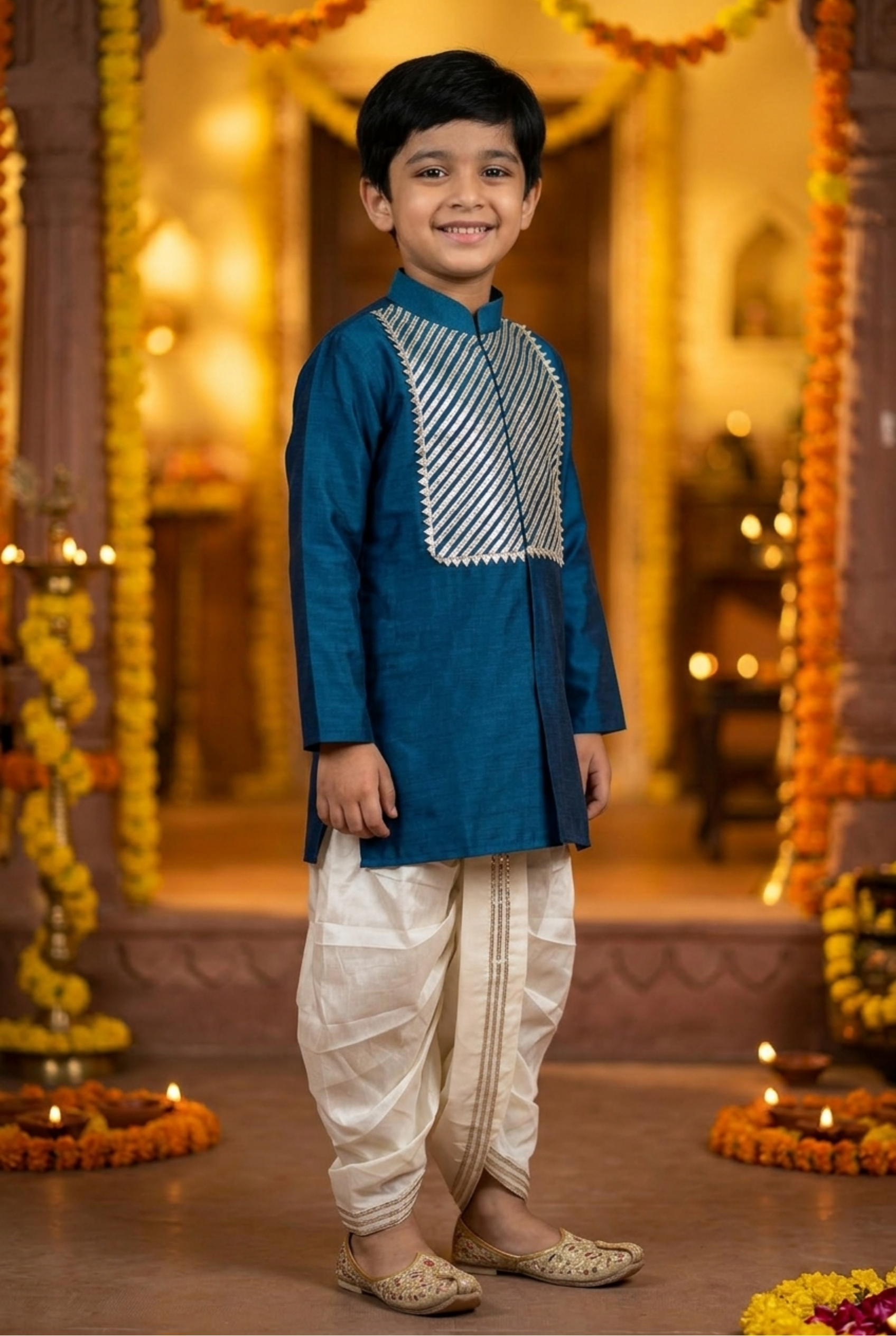 Gota Kurta Dhoti Set- Firoza