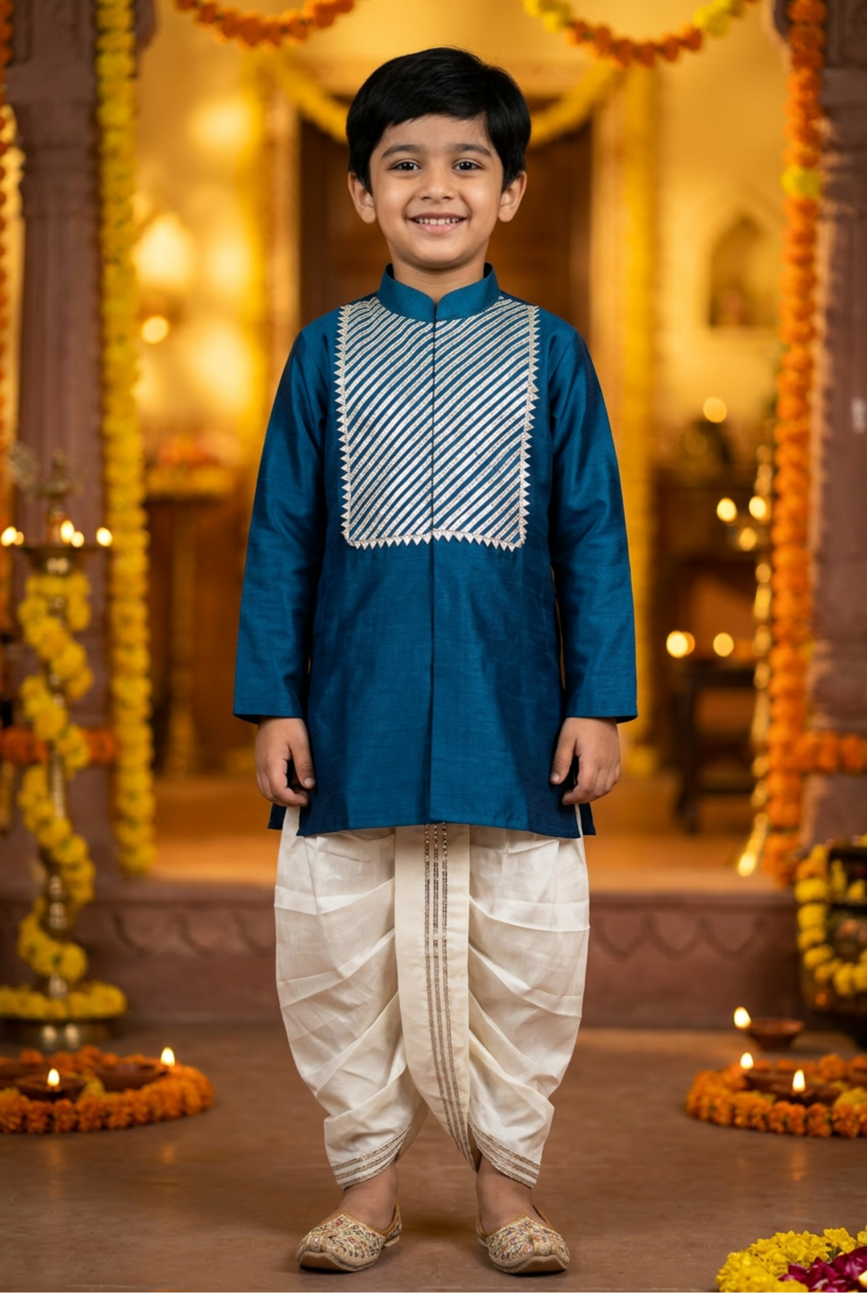 Gota Kurta Dhoti Set- Firoza