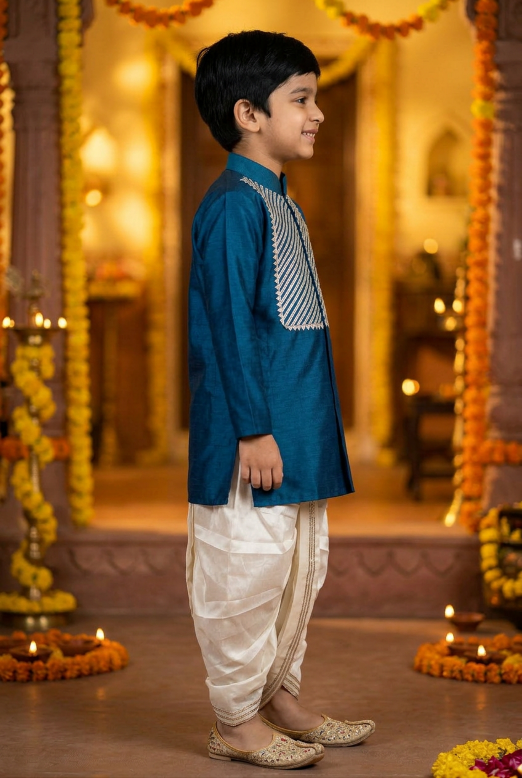 Gota Kurta Dhoti Set- Firoza