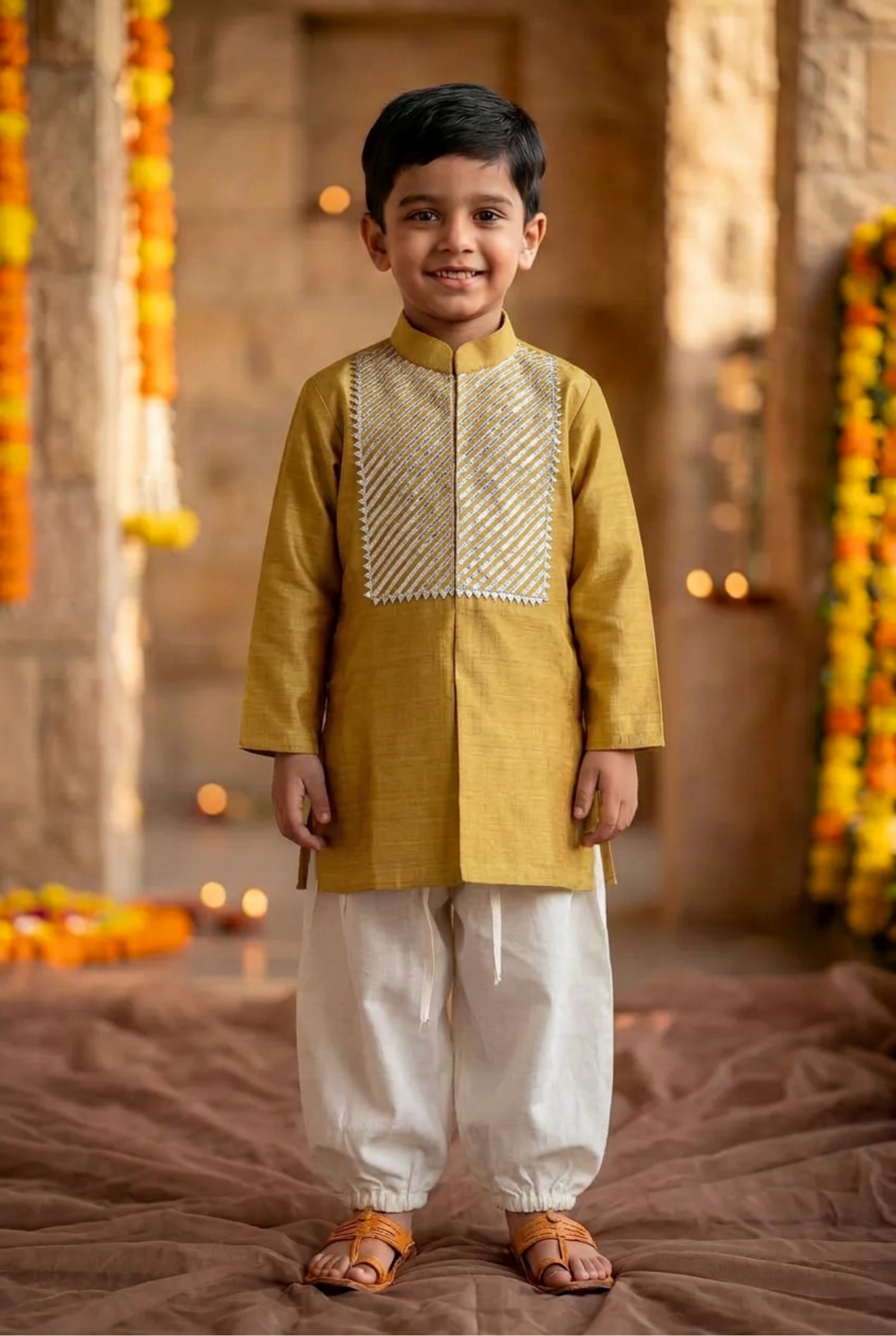 Gota Kurta Pyjama Set- Yellow