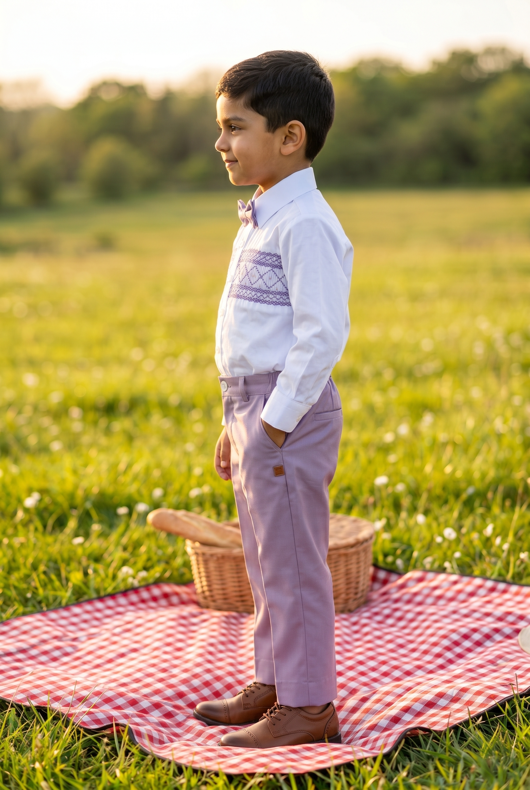 Handsmocked Shirt- Lavender Pants Set