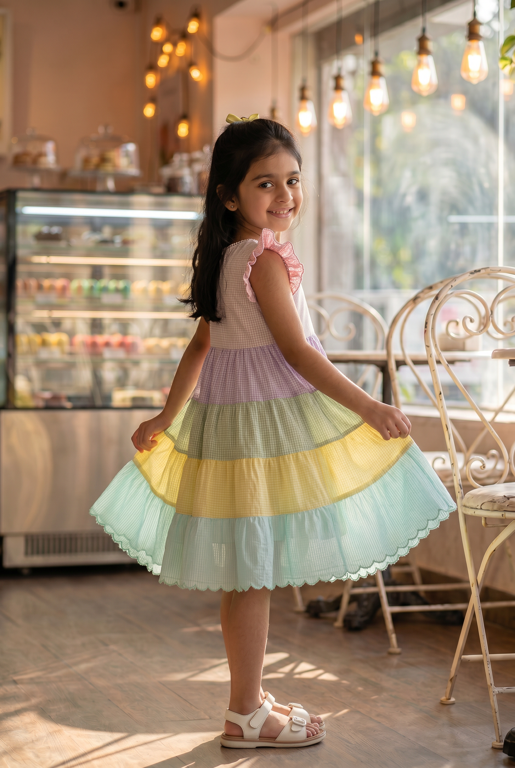 Multi checks tiered dress