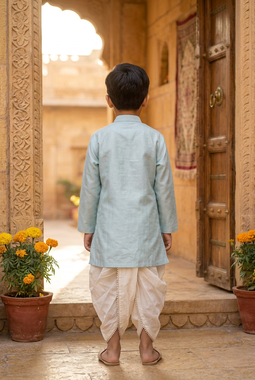 Moti wala kurta set- Sky