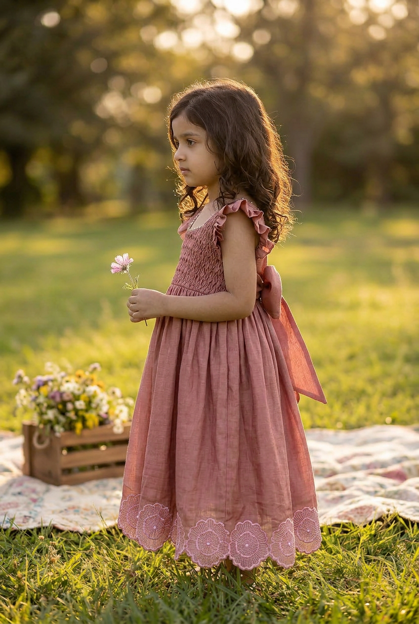 Floral Honeycomb dress old rose