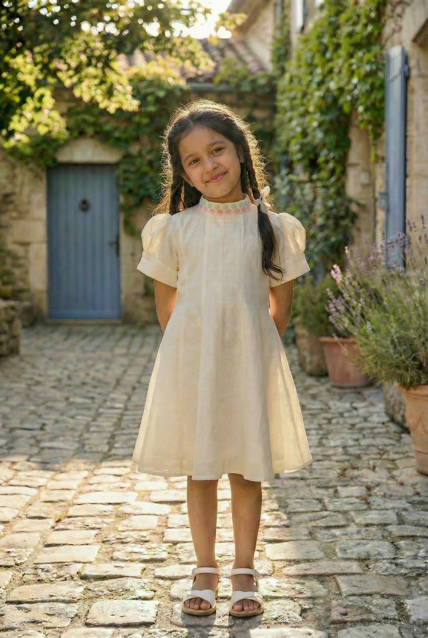 Indian Frenchknot Dress- Ivory