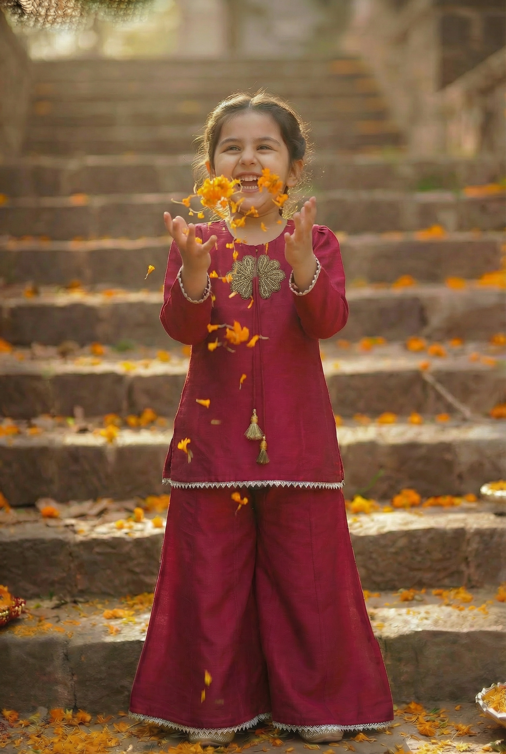 Sunehera Phool Sharara Set- Ruby Red
