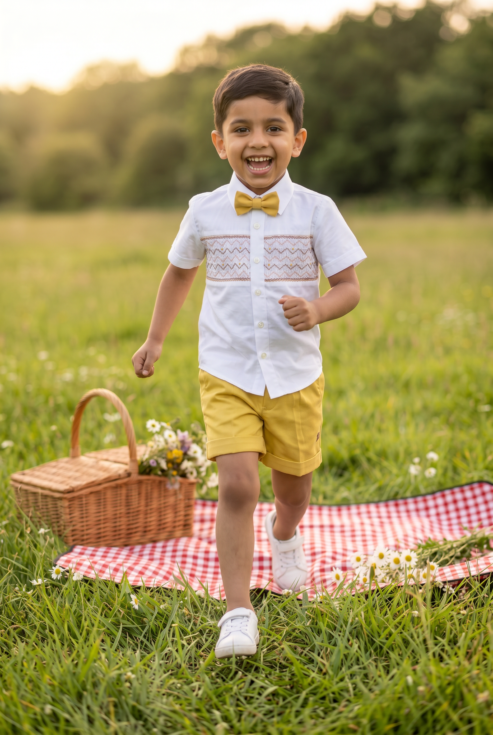 Handsmocked Shirt - Yellow Shorts