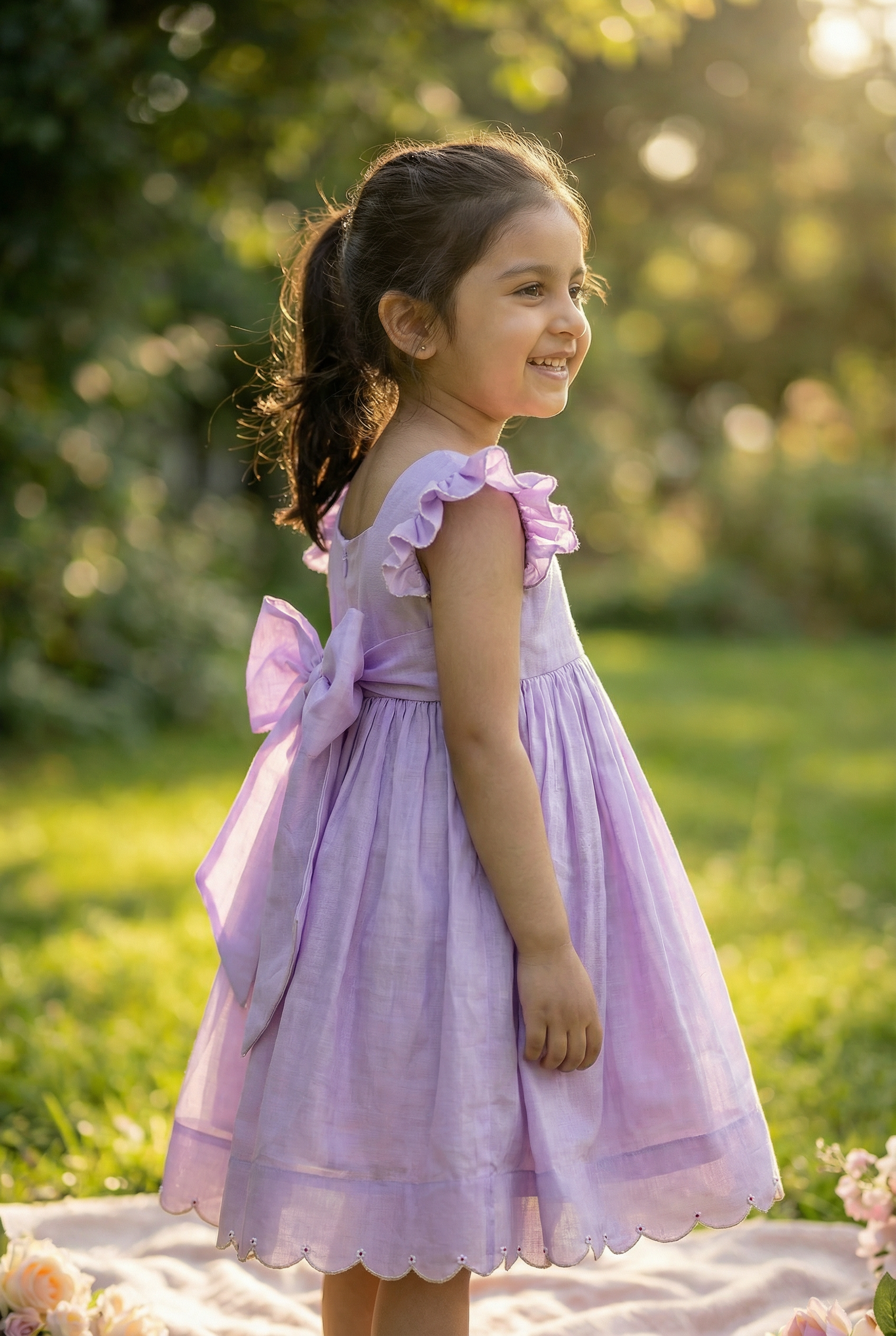 Bunny Tie Scallop Dress- Lavender