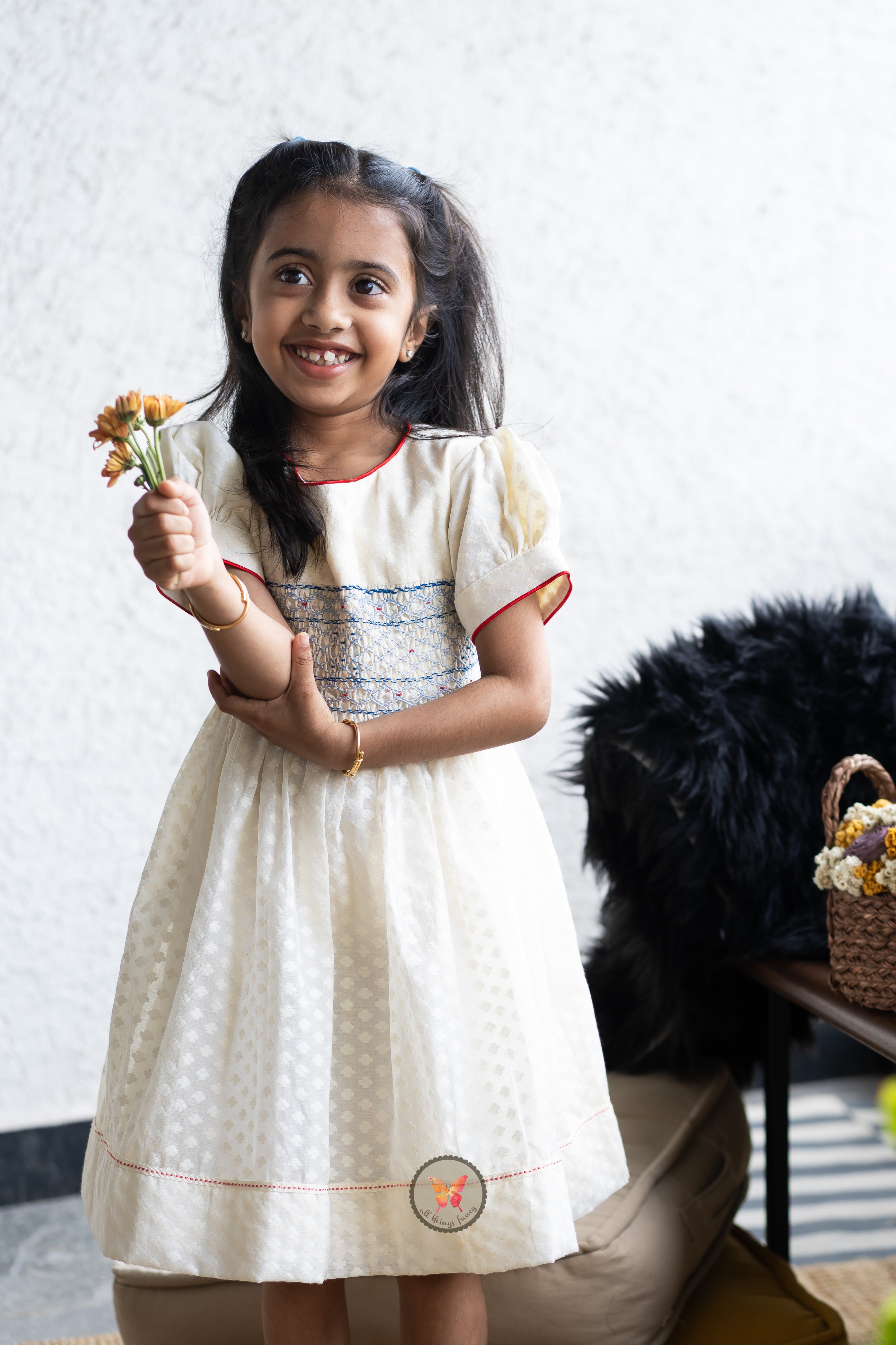 Textured Chanderi Handsmocked Frock