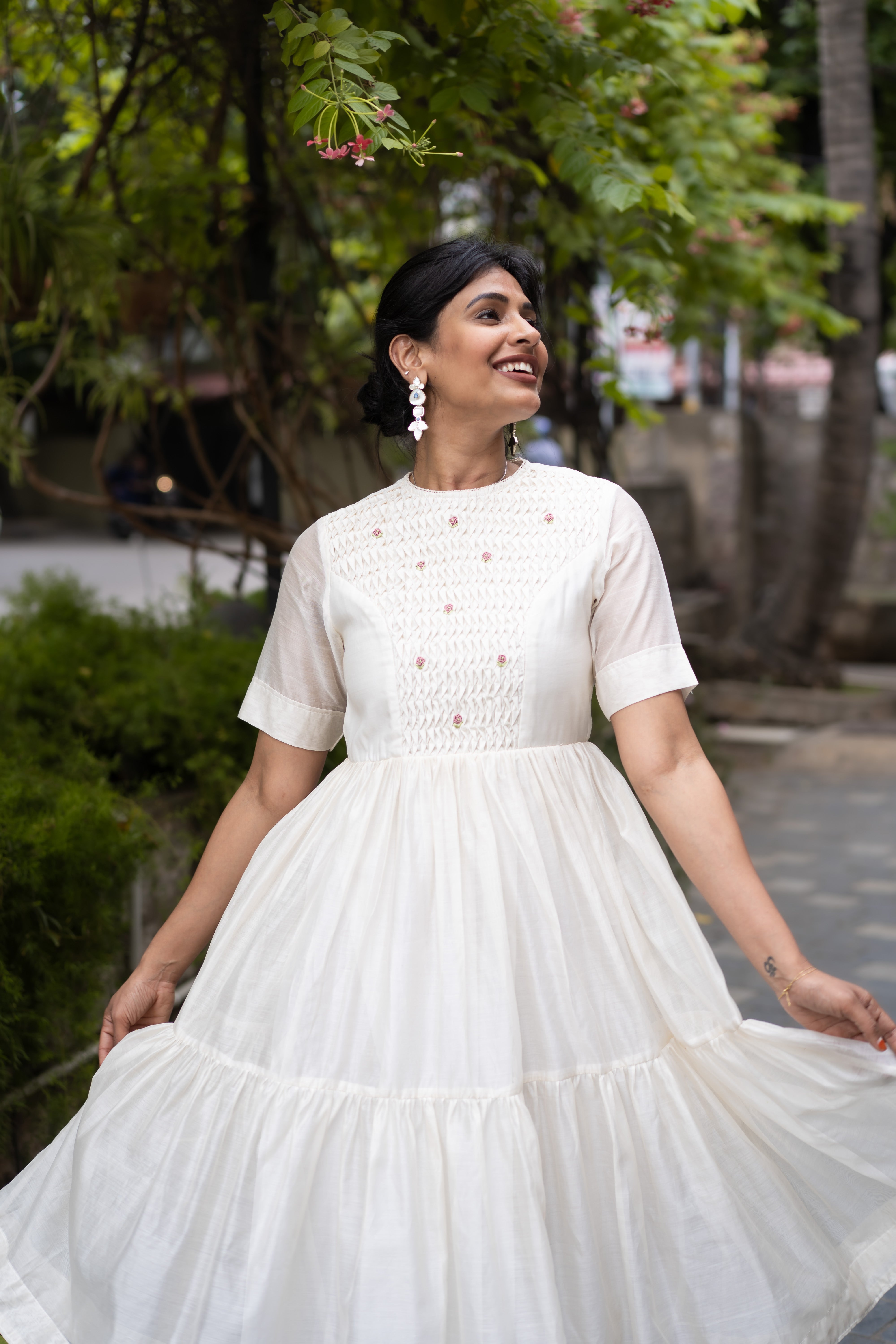 Honeycomb Tiered Dress- Pure Vanilla