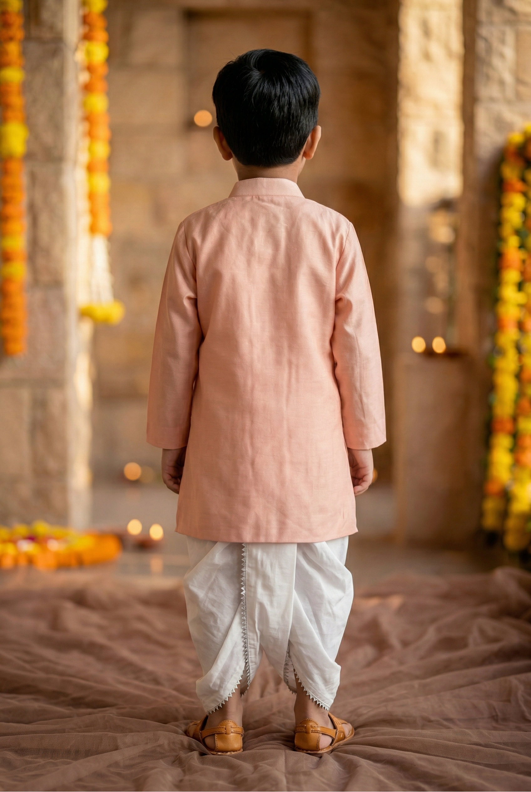 Moti wala kurta set- peach