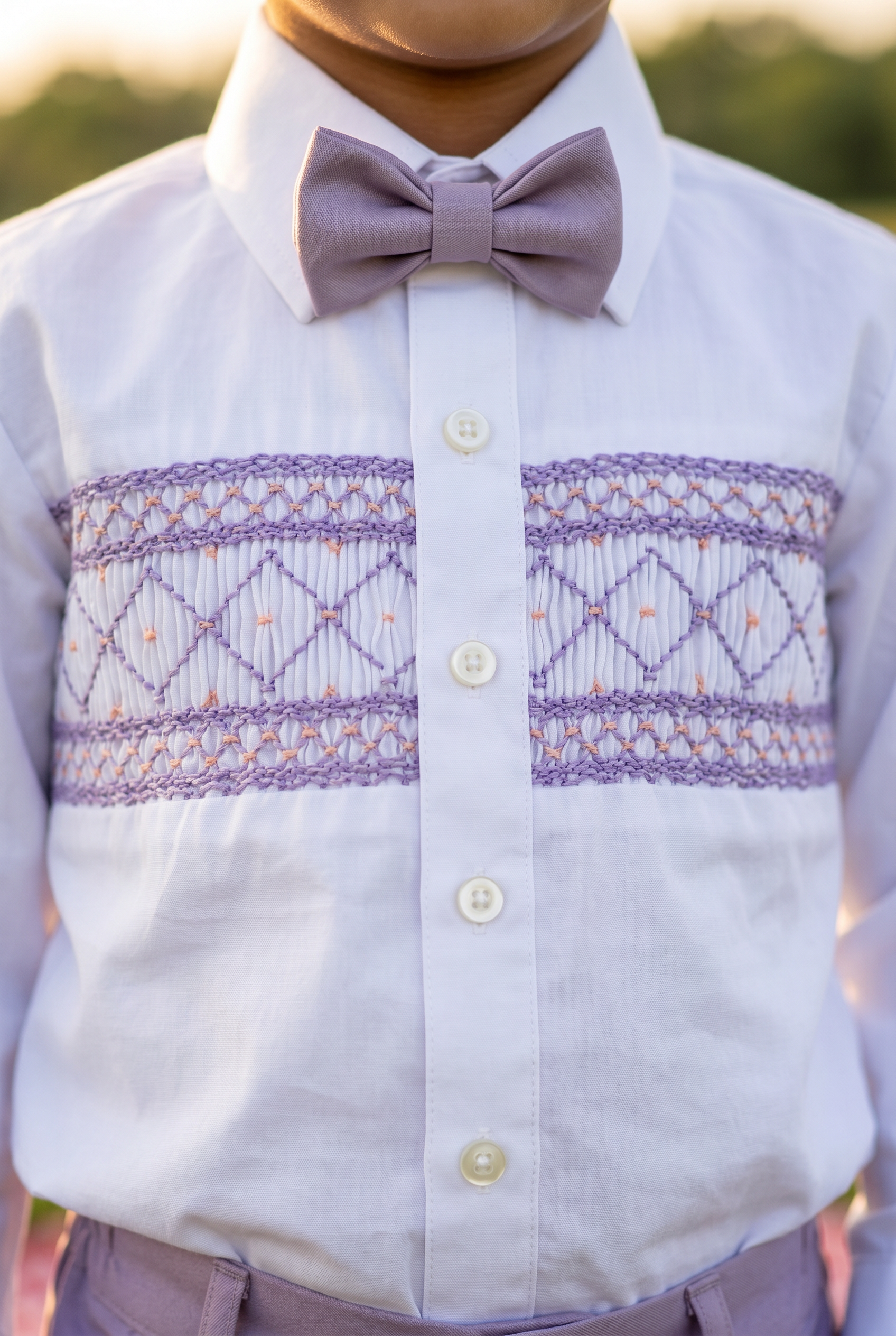 Handsmocked Shirt- Lavender Pants Set