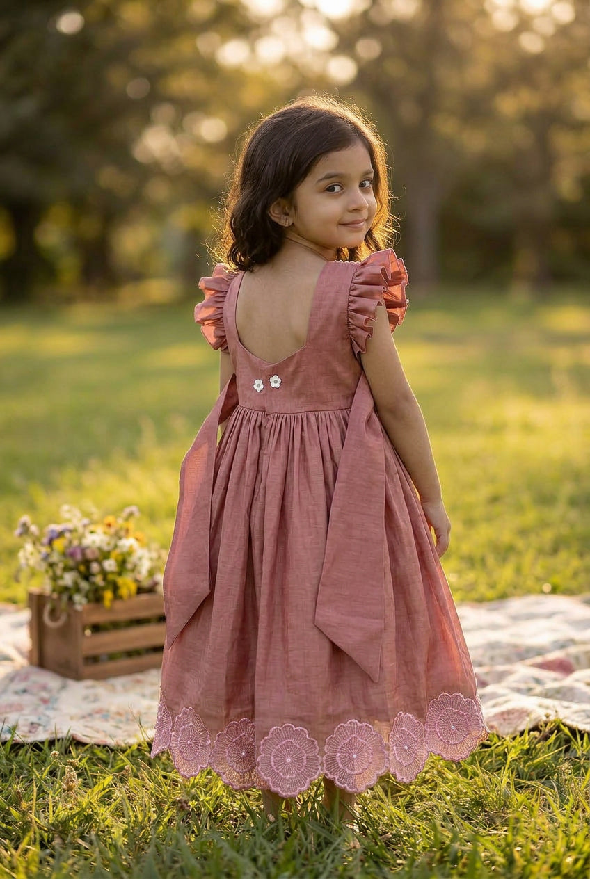 Floral Honeycomb dress old rose
