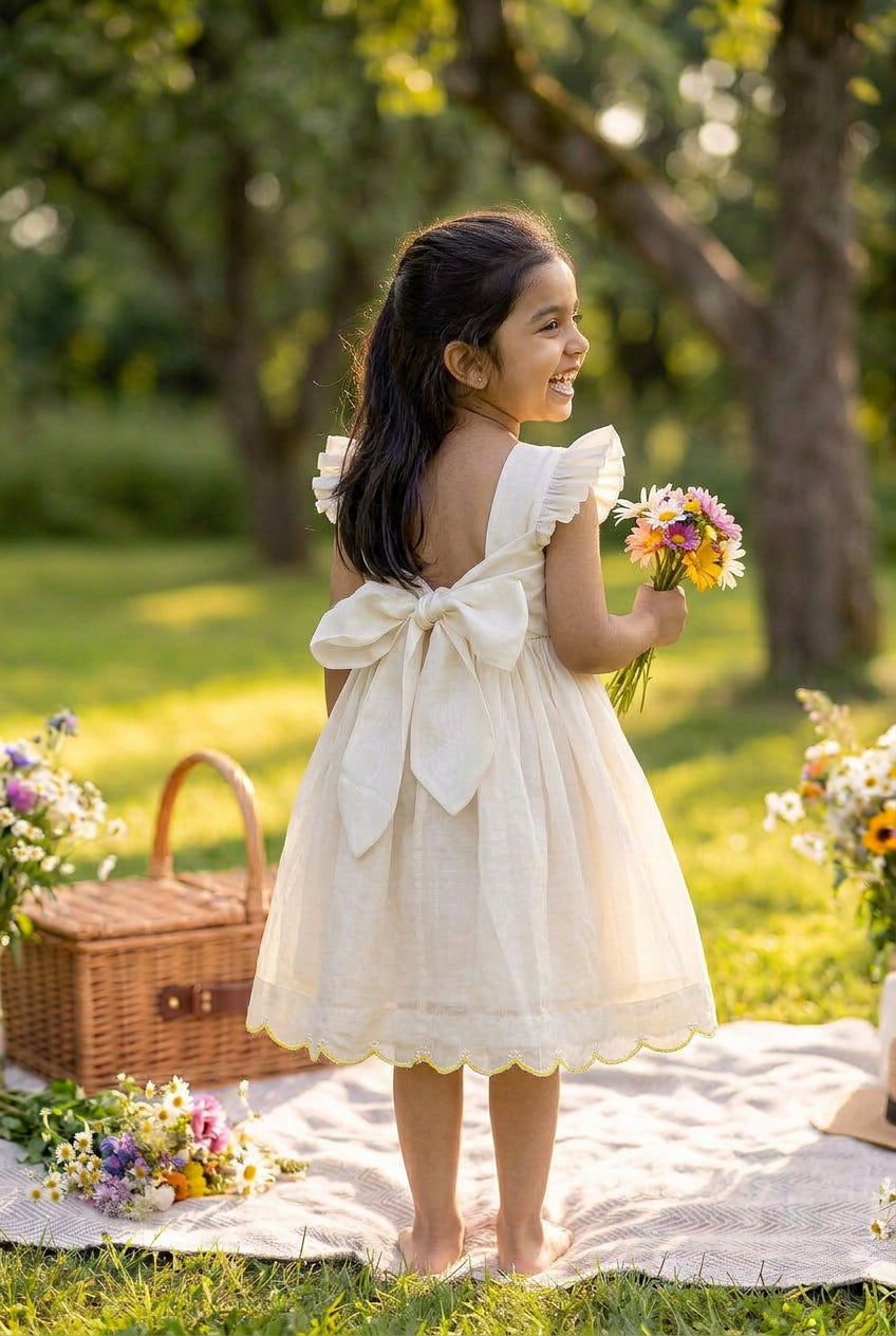 Bunny Tie Scallop Dress- Daisy
