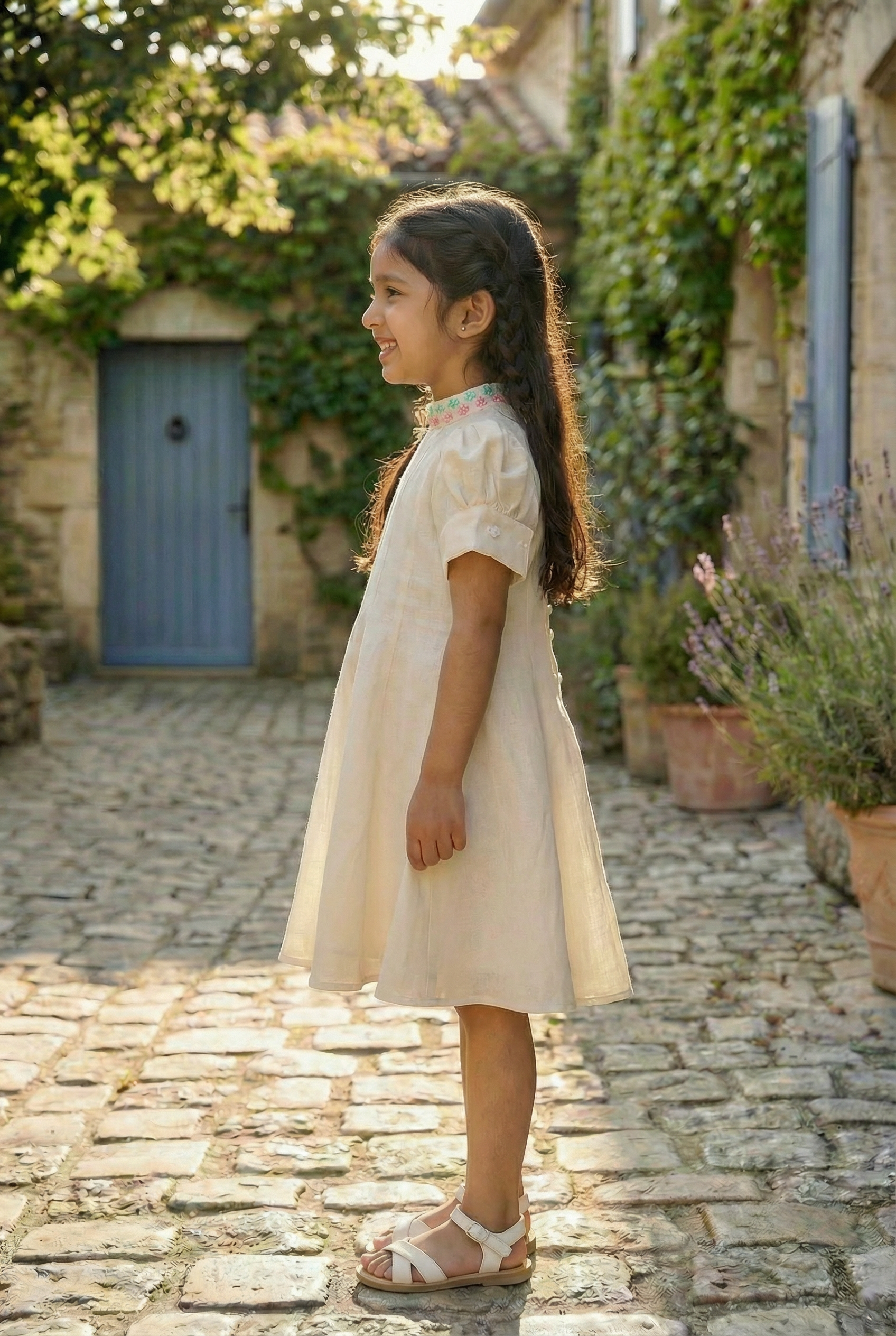 Indian Frenchknot Dress- Ivory
