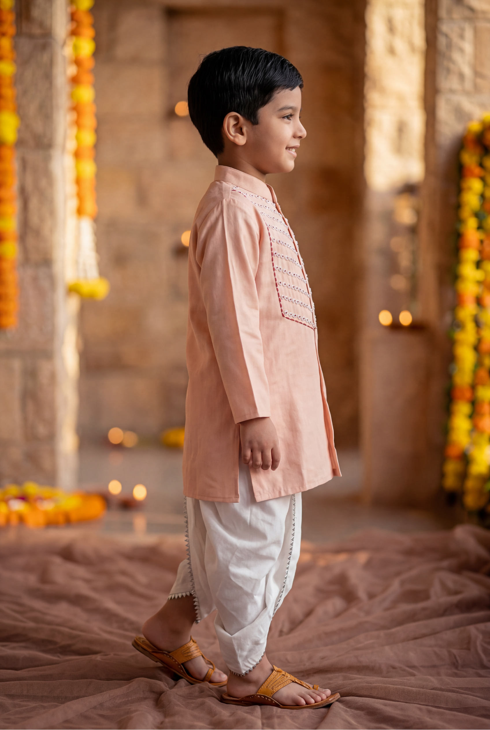 Moti wala kurta set- peach