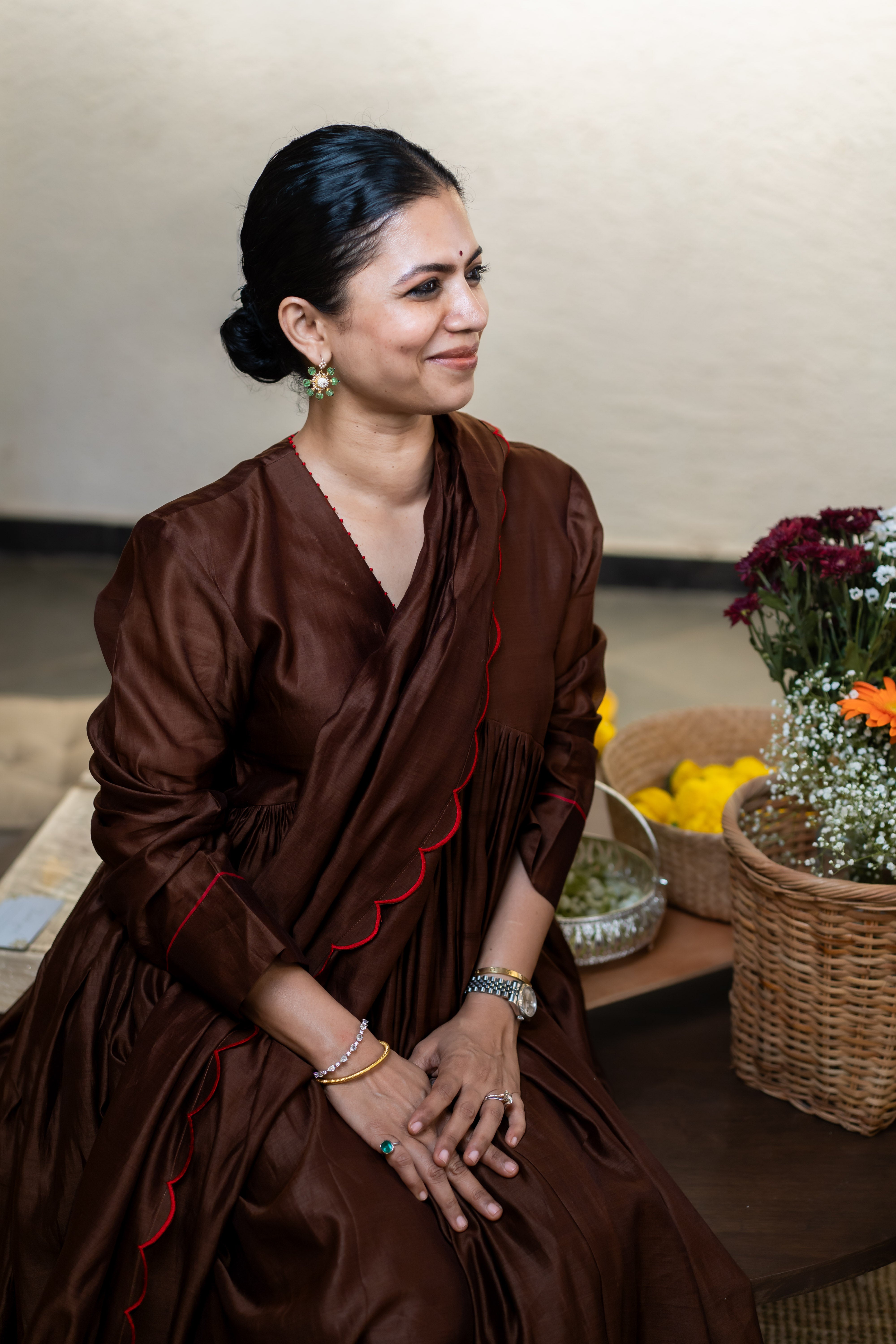 Gherewala Kurta Set- Brown Garnet
