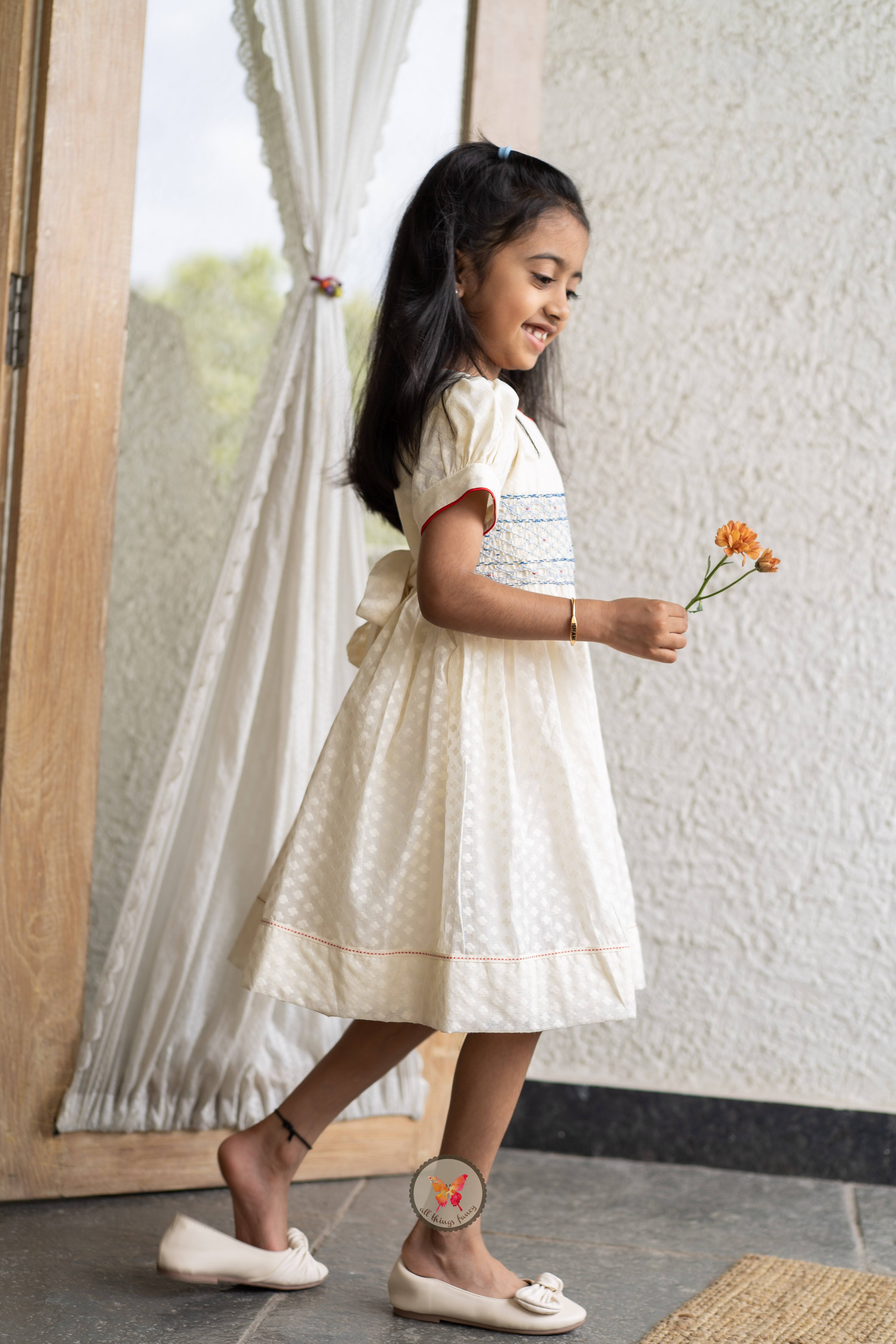 Textured Chanderi Handsmocked Frock