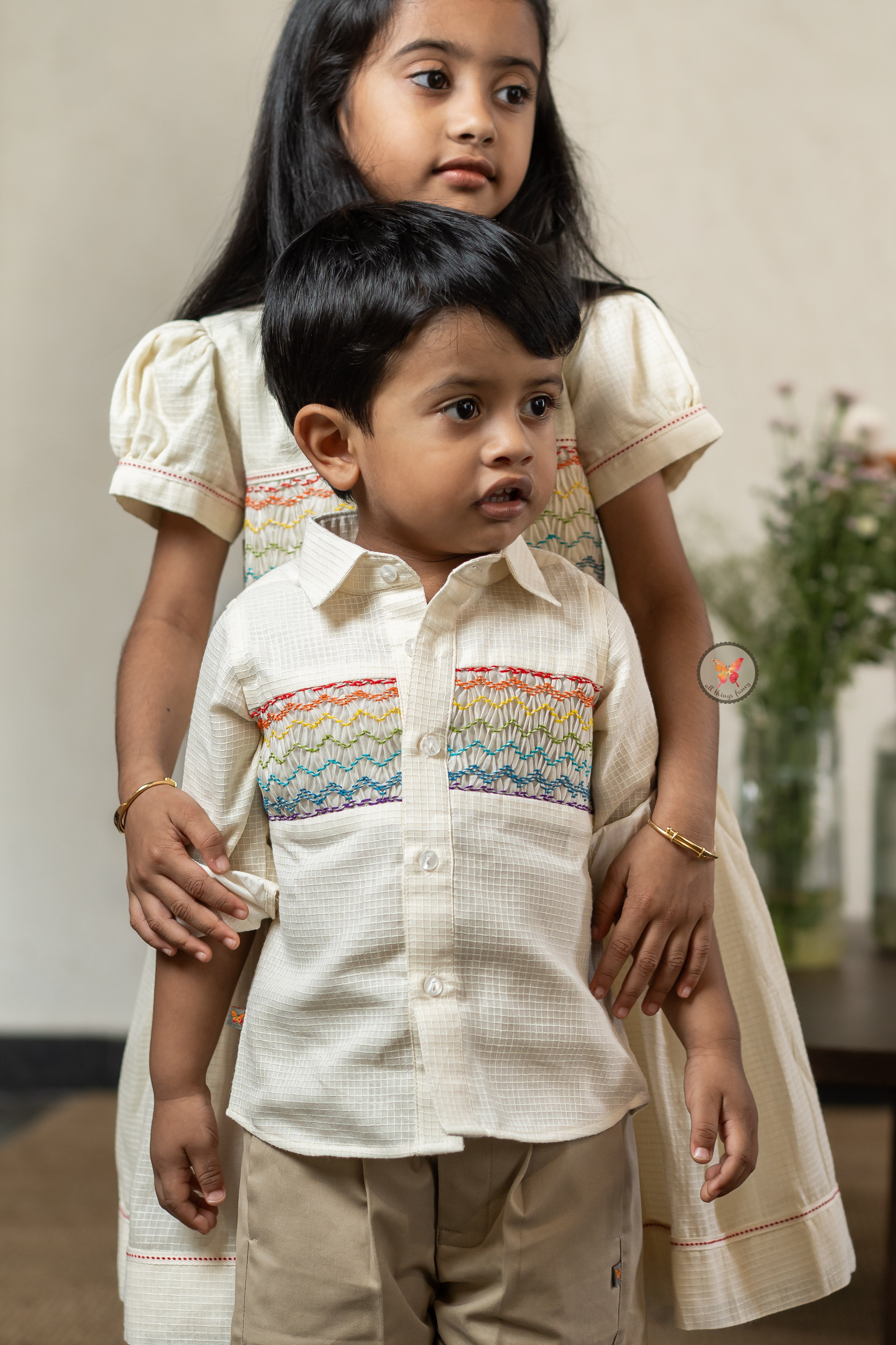 Rainbow Smocked Shirt Shorts Set